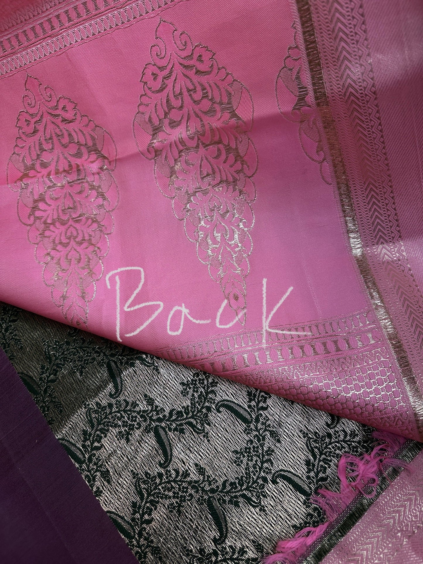 Green Pink Brocade Semi Kanchi Silk  Saree