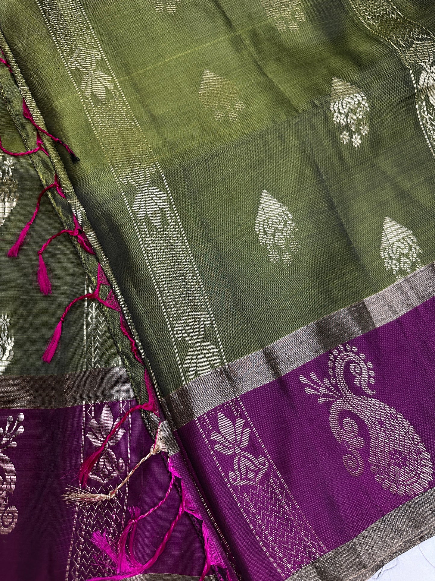 Green Purple Light Weight Kanchi Soft Silk  Saree