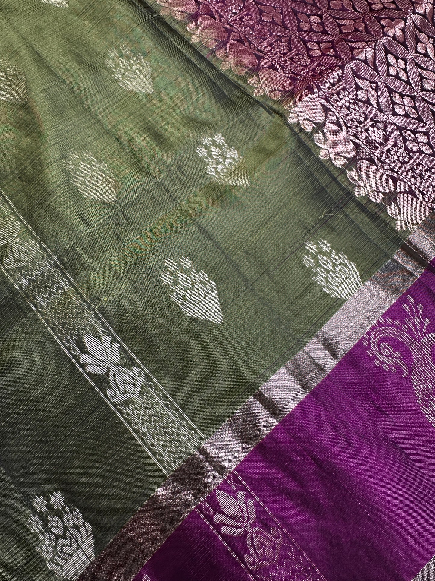 Green Purple Light Weight Kanchi Soft Silk  Saree