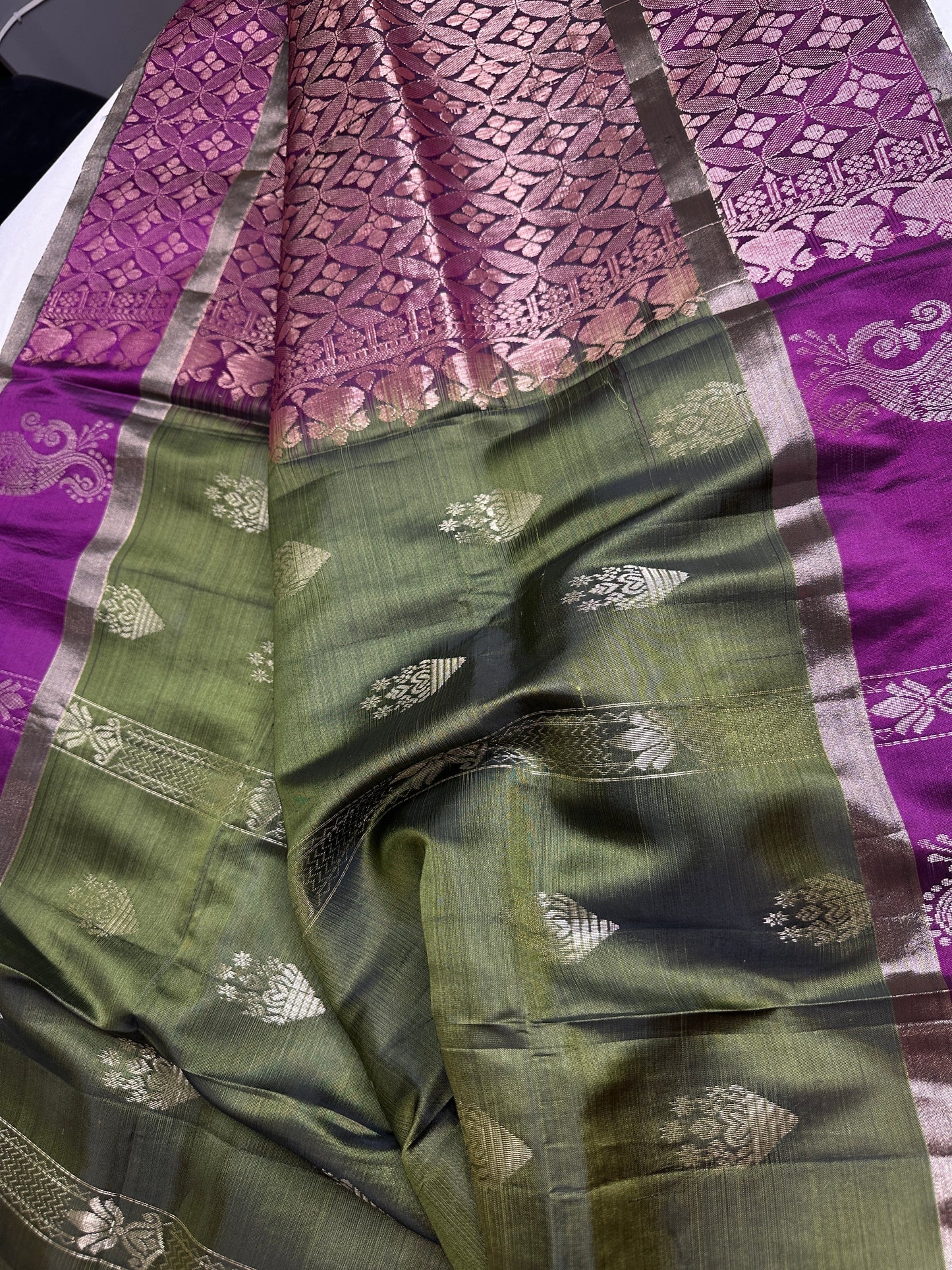 Green Purple Light Weight Kanchi Soft Silk  Saree