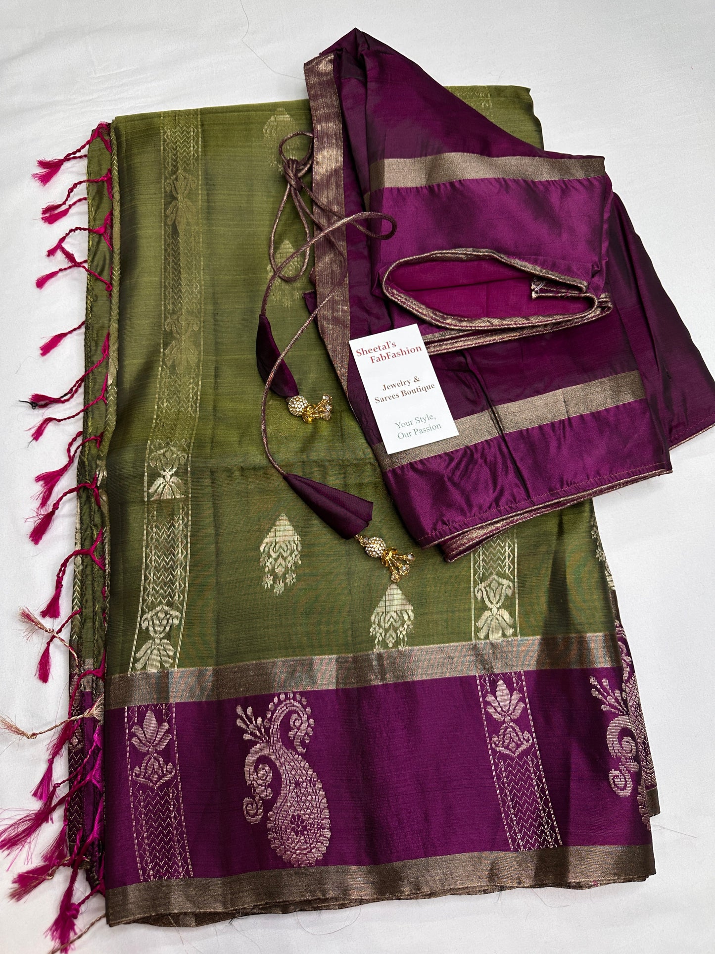 Green Purple Light Weight Kanchi Soft Silk  Saree