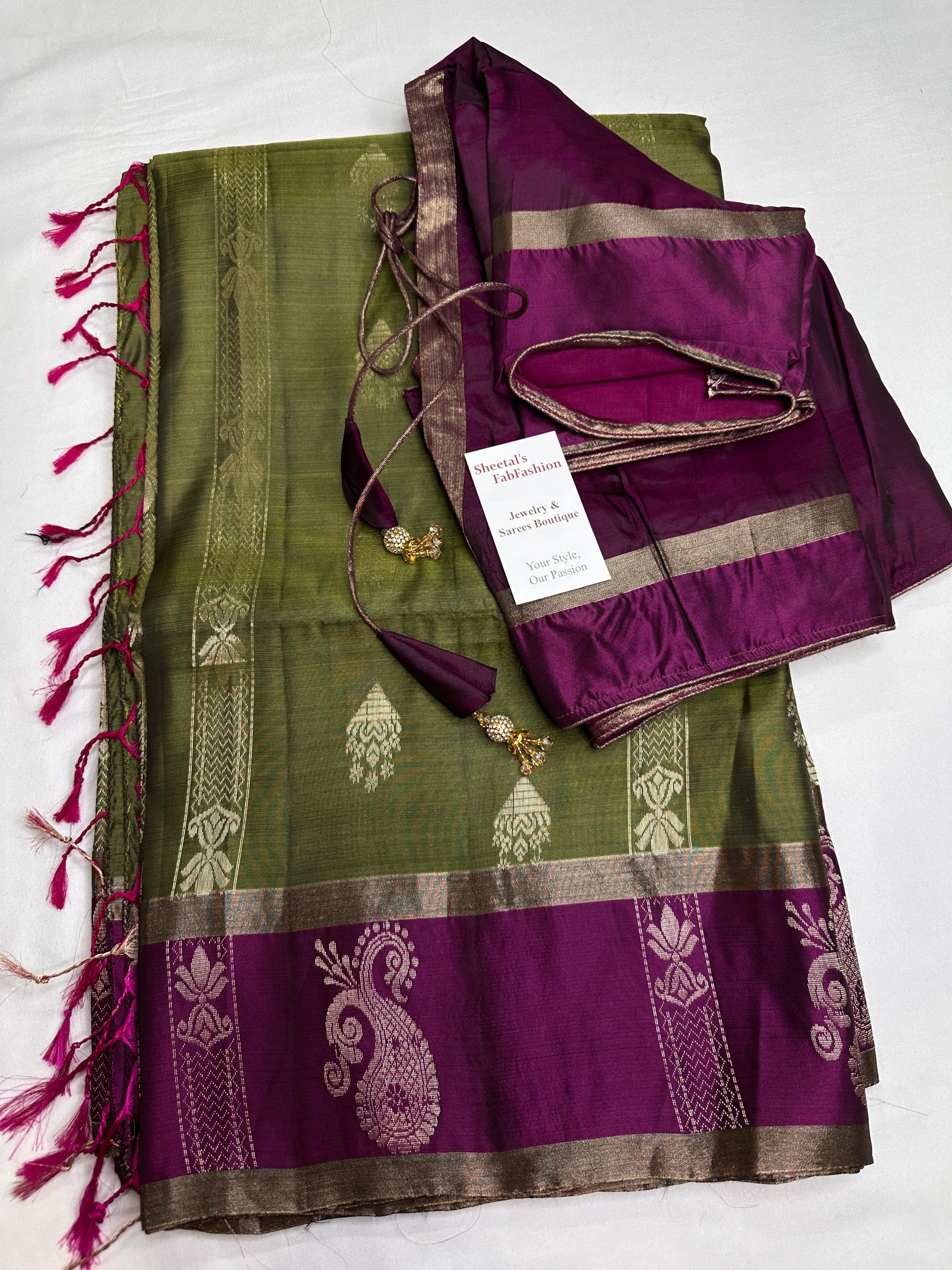 Green Purple Light Weight Kanchi Soft Silk  Saree