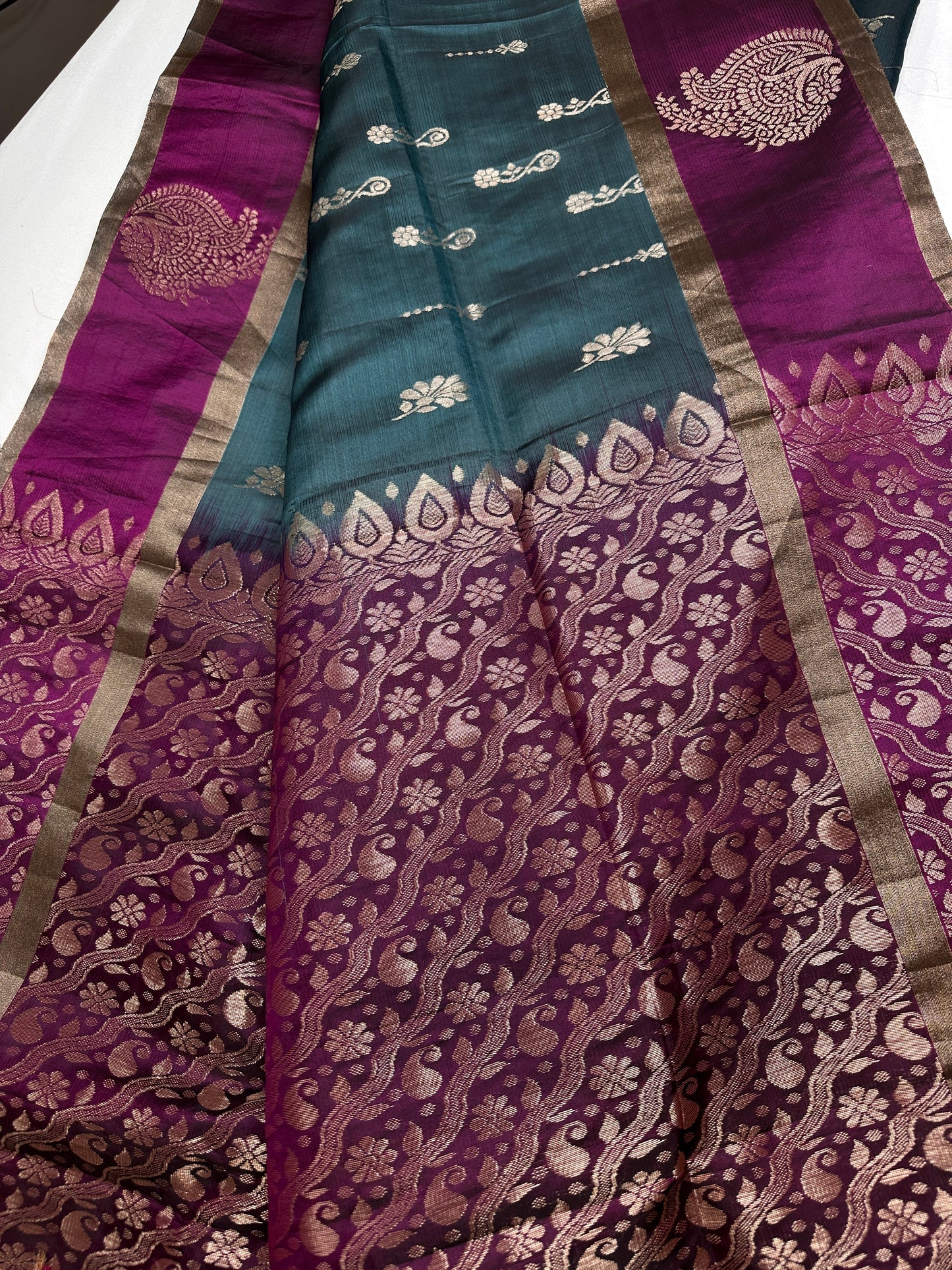 Teal Blue Purple Light Weight Kanchi Soft Silk  Saree