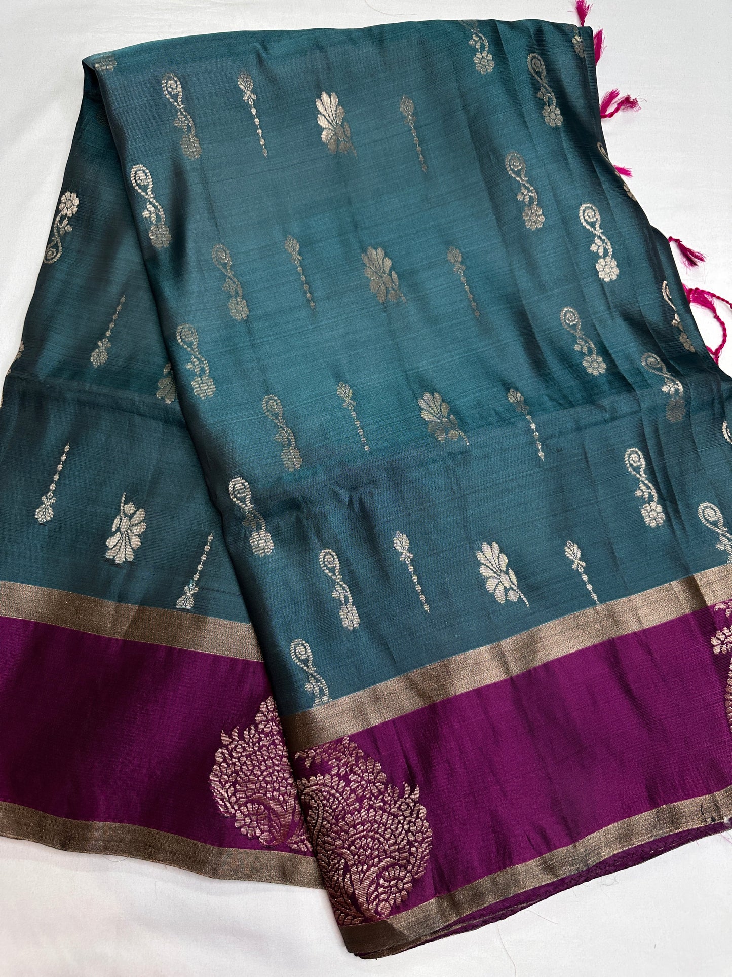 Teal Blue Purple Light Weight Kanchi Soft Silk  Saree