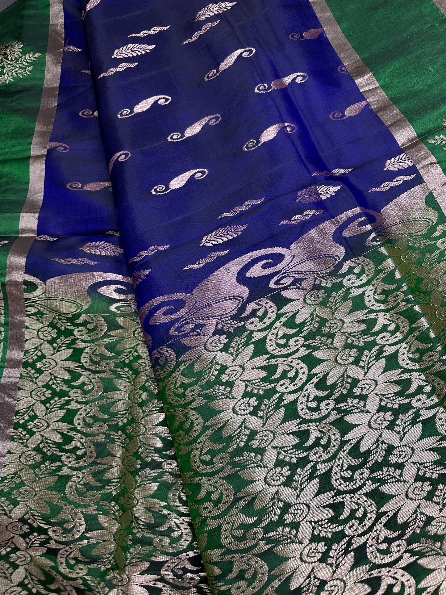 Blue Green Light Weight Kanchi Soft Silk  Saree