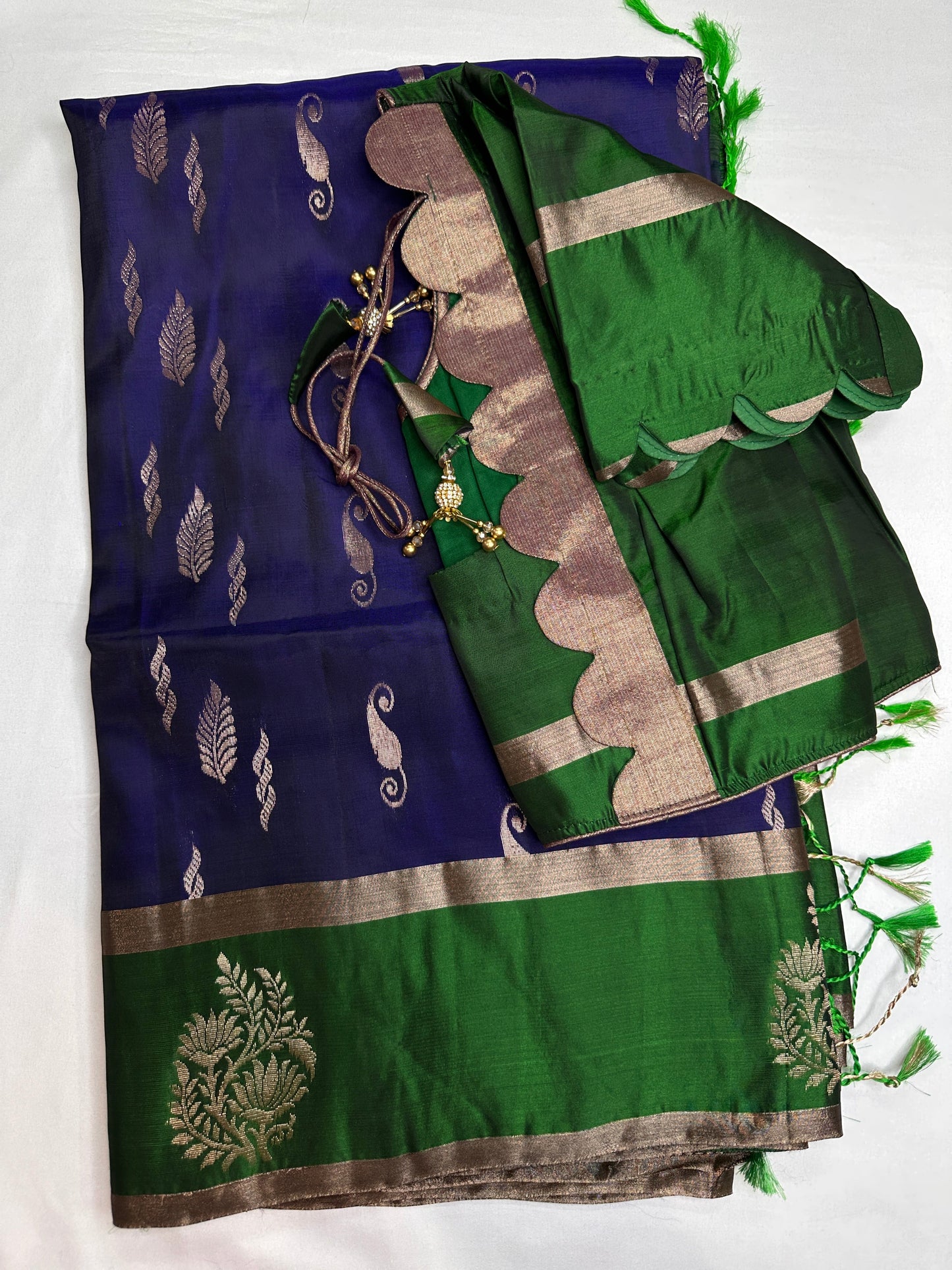 Blue Green Light Weight Kanchi Soft Silk  Saree
