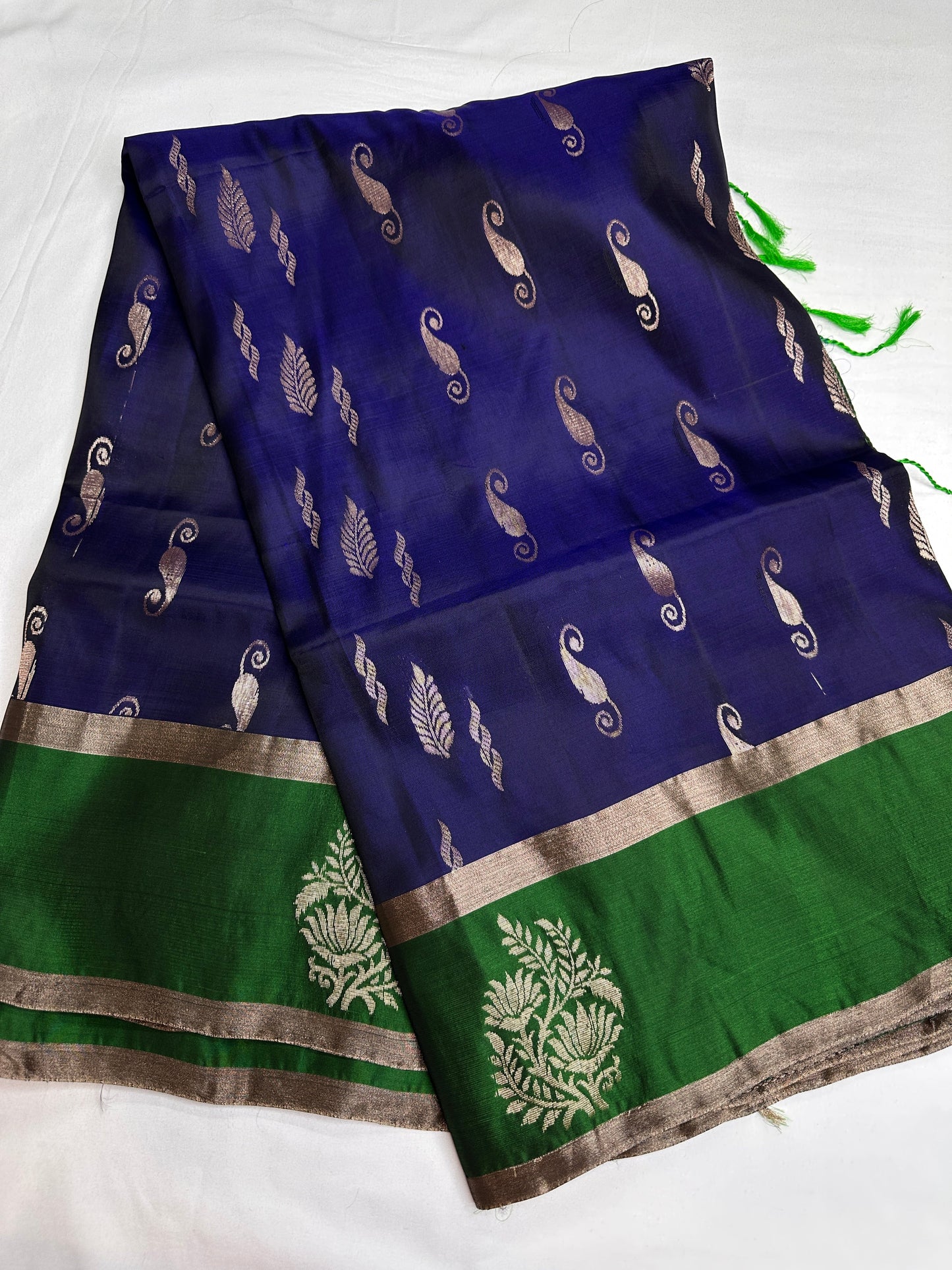 Blue Green Light Weight Kanchi Soft Silk  Saree