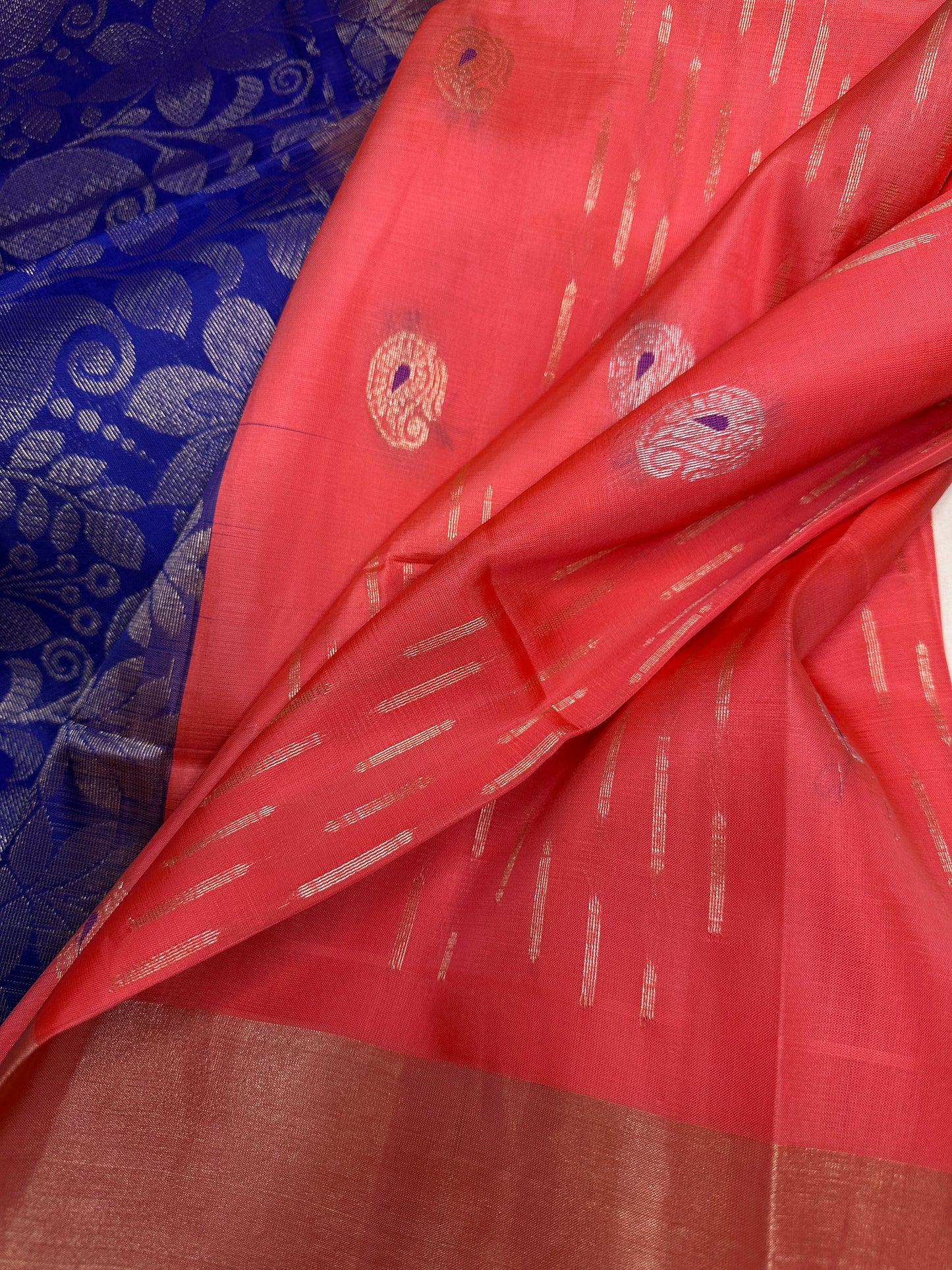 Peach Blue Light Weight Kanchi Soft Silk  Saree