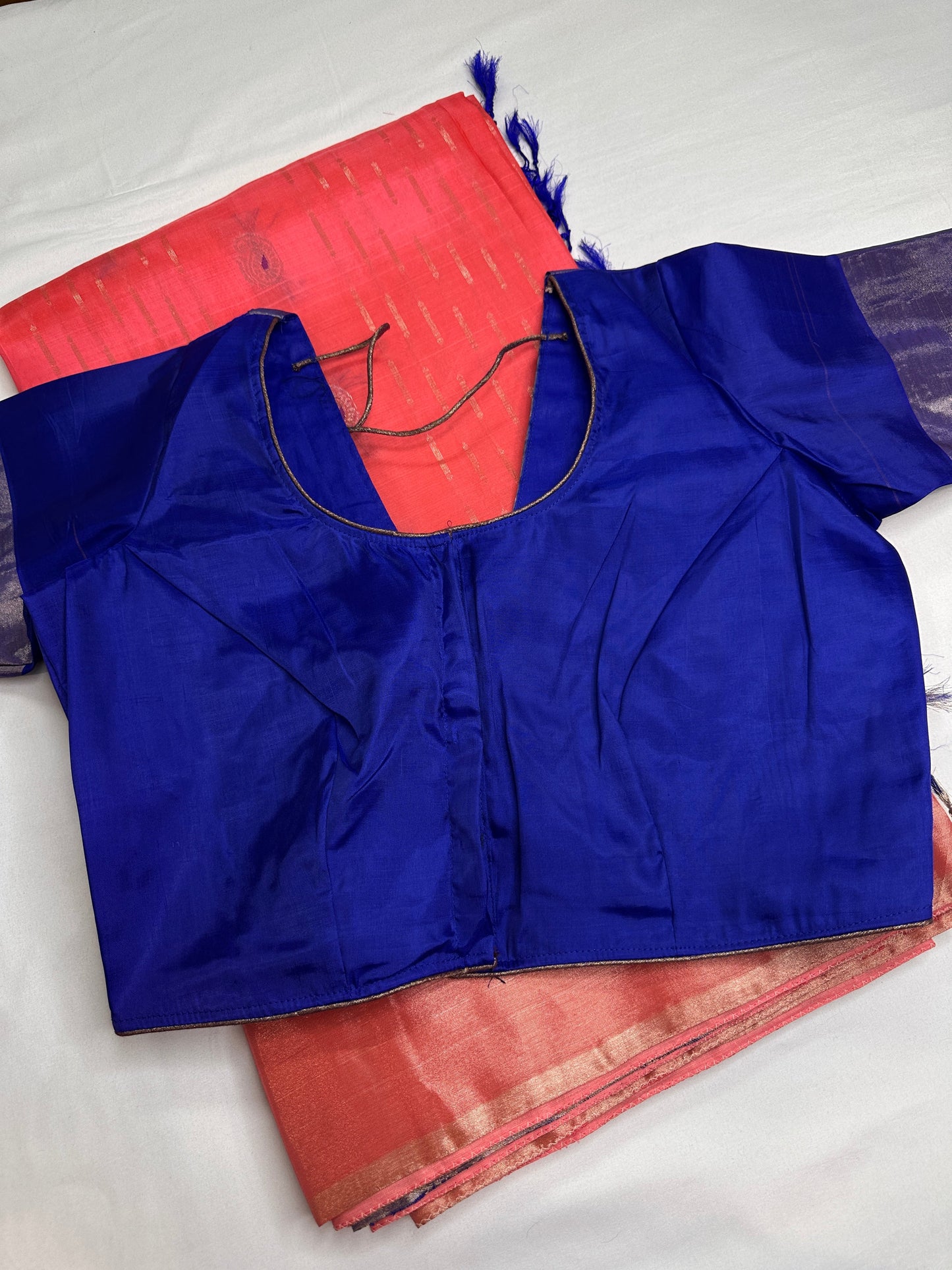Peach Blue Light Weight Kanchi Soft Silk  Saree