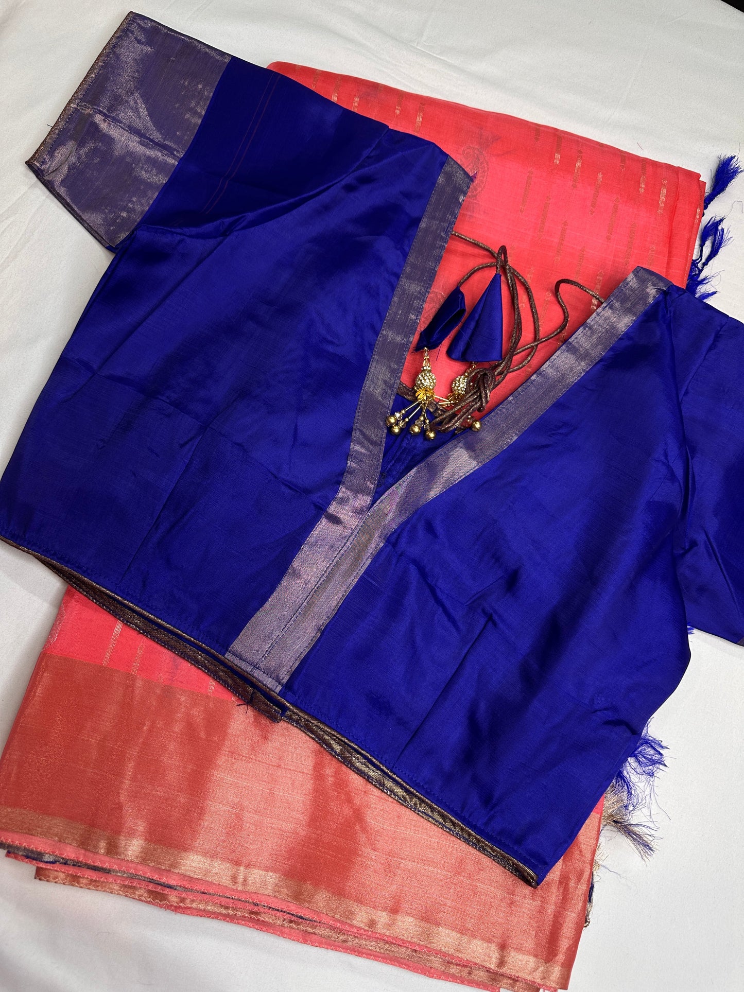 Peach Blue Light Weight Kanchi Soft Silk  Saree