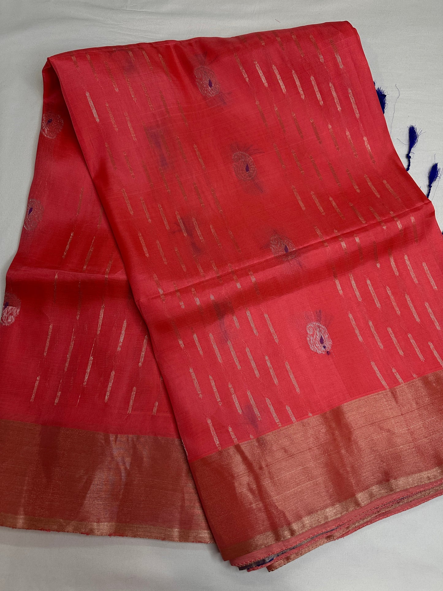 Peach Blue Light Weight Kanchi Soft Silk  Saree