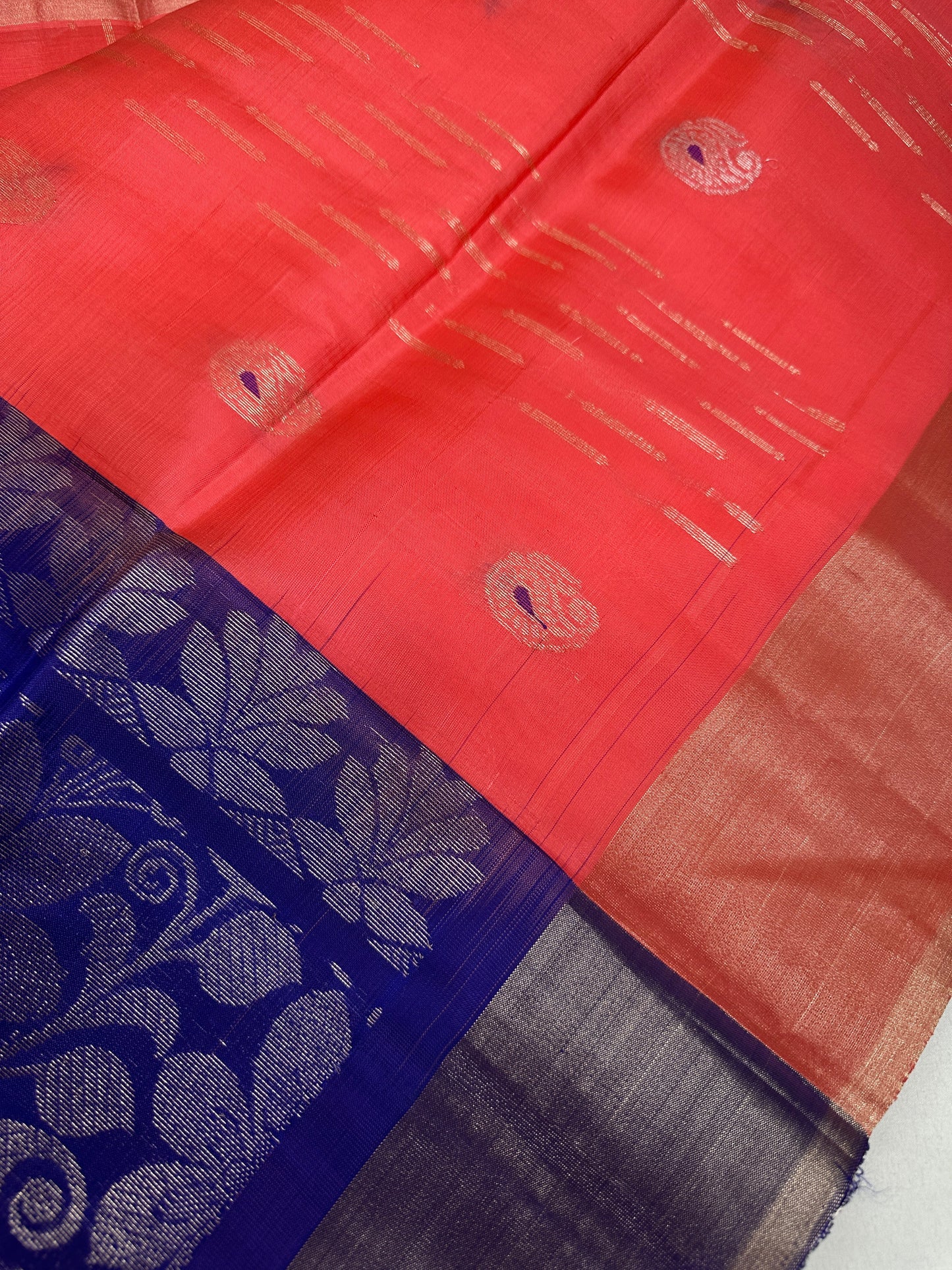 Peach Blue Light Weight Kanchi Soft Silk  Saree