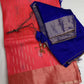 Peach Blue Light Weight Kanchi Soft Silk  Saree