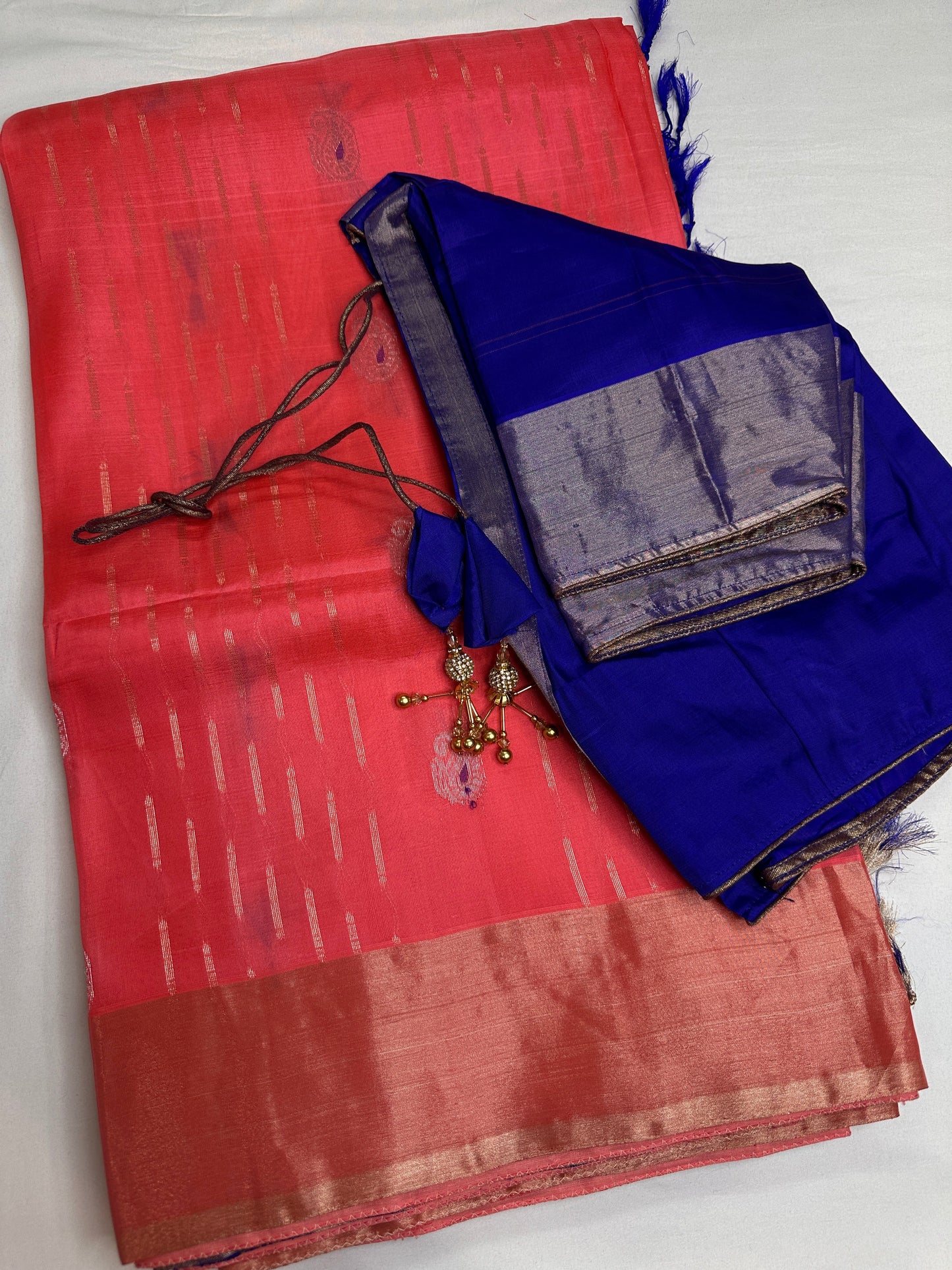 Peach Blue Light Weight Kanchi Soft Silk  Saree