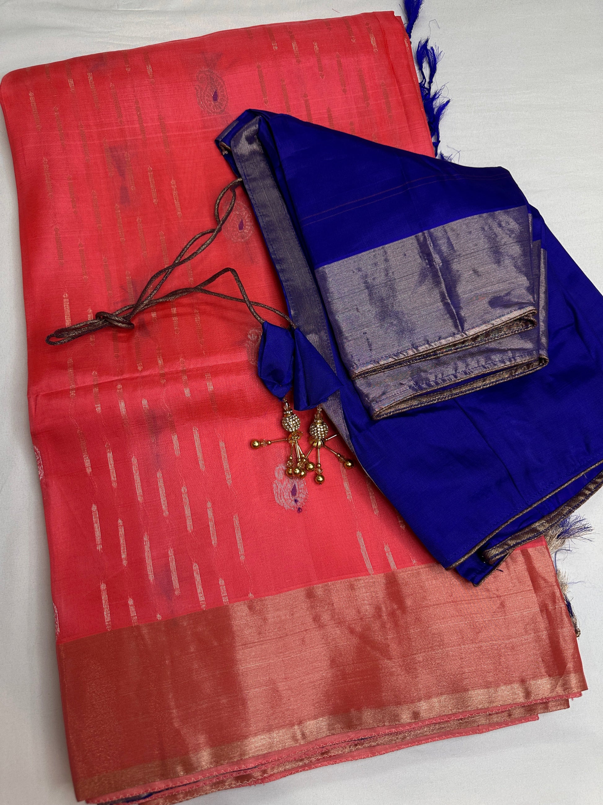 Peach Blue Light Weight Kanchi Soft Silk  Saree