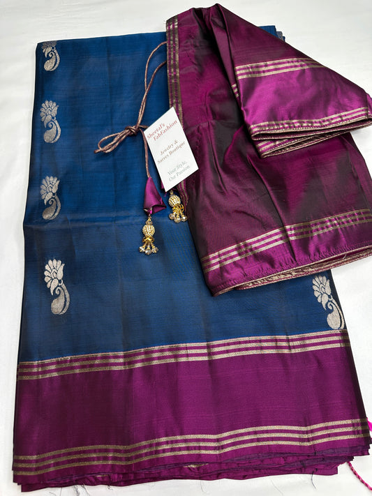 Peacock Blue Light Weight Kanchi Soft Silk  Saree