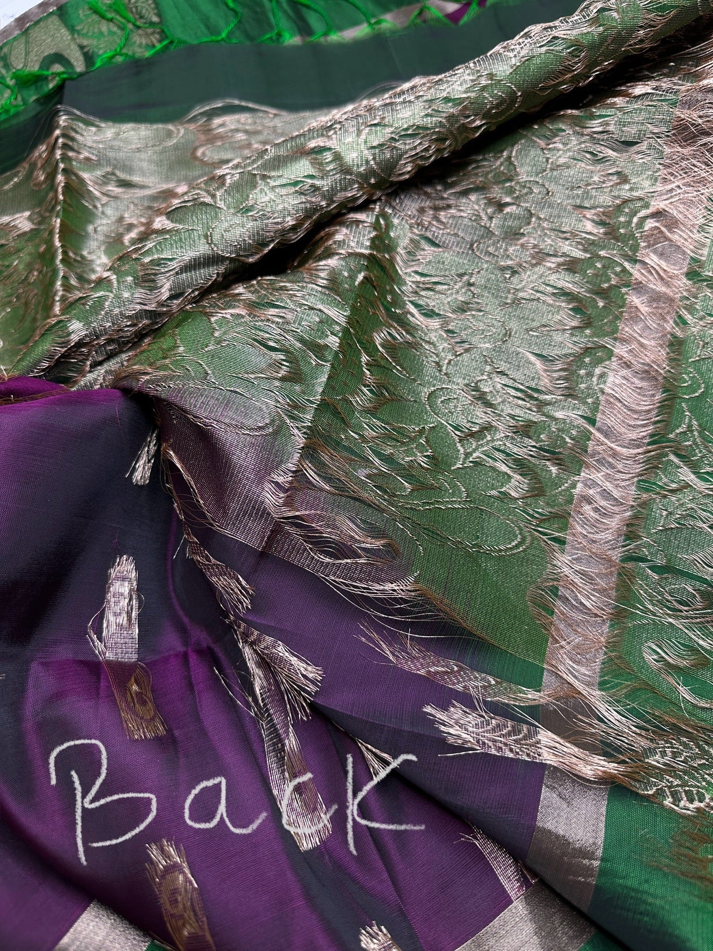 Purple Green  Light Weight Kanchi Soft Silk  Saree