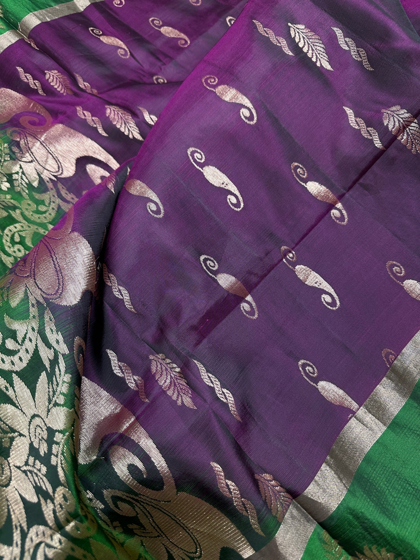 Purple Green  Light Weight Kanchi Soft Silk  Saree
