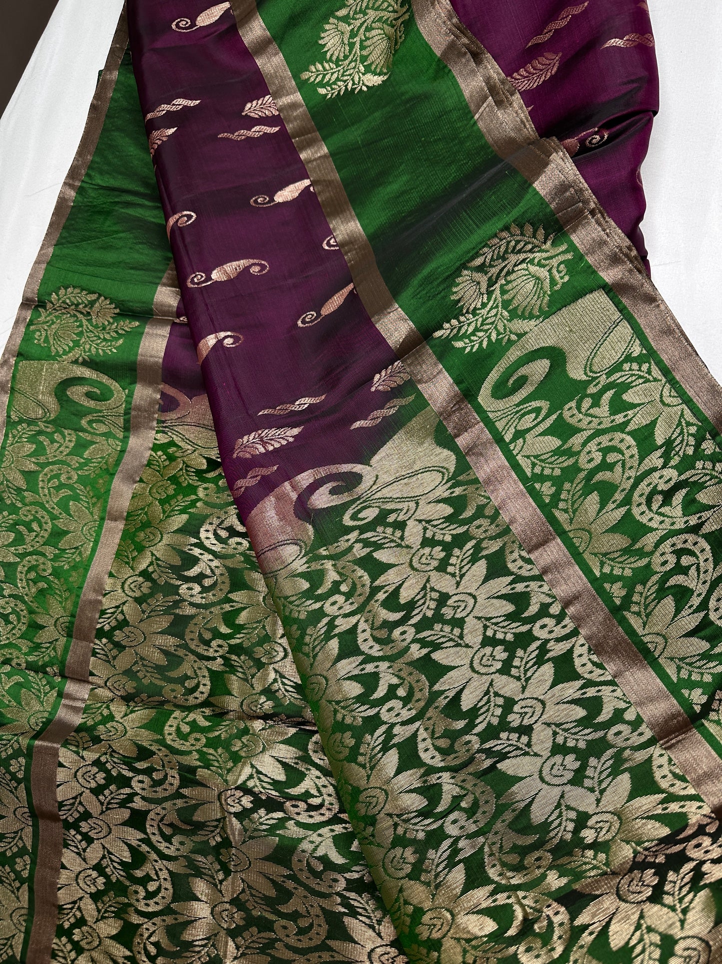 Purple Green  Light Weight Kanchi Soft Silk  Saree