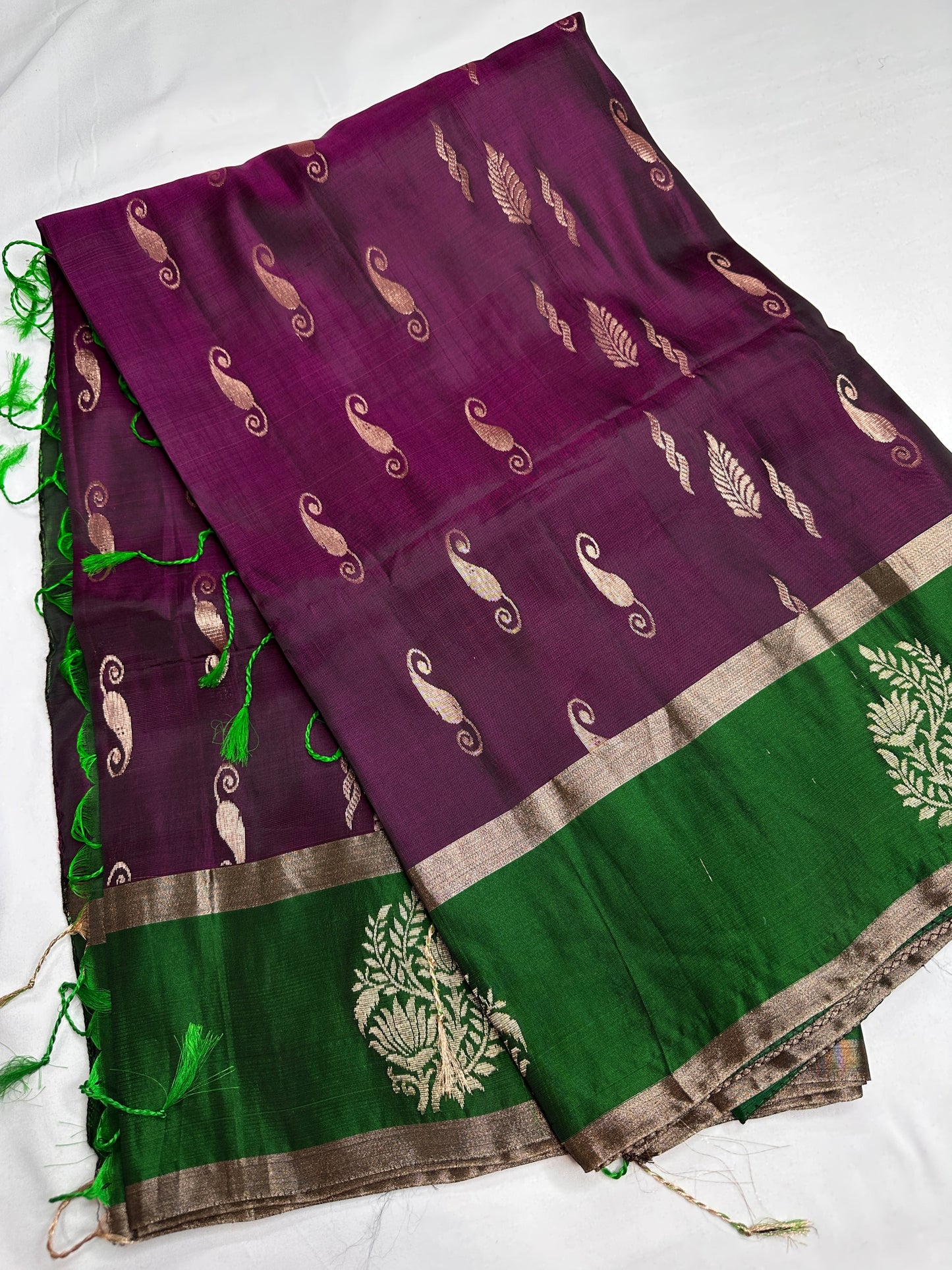 Purple Green  Light Weight Kanchi Soft Silk  Saree