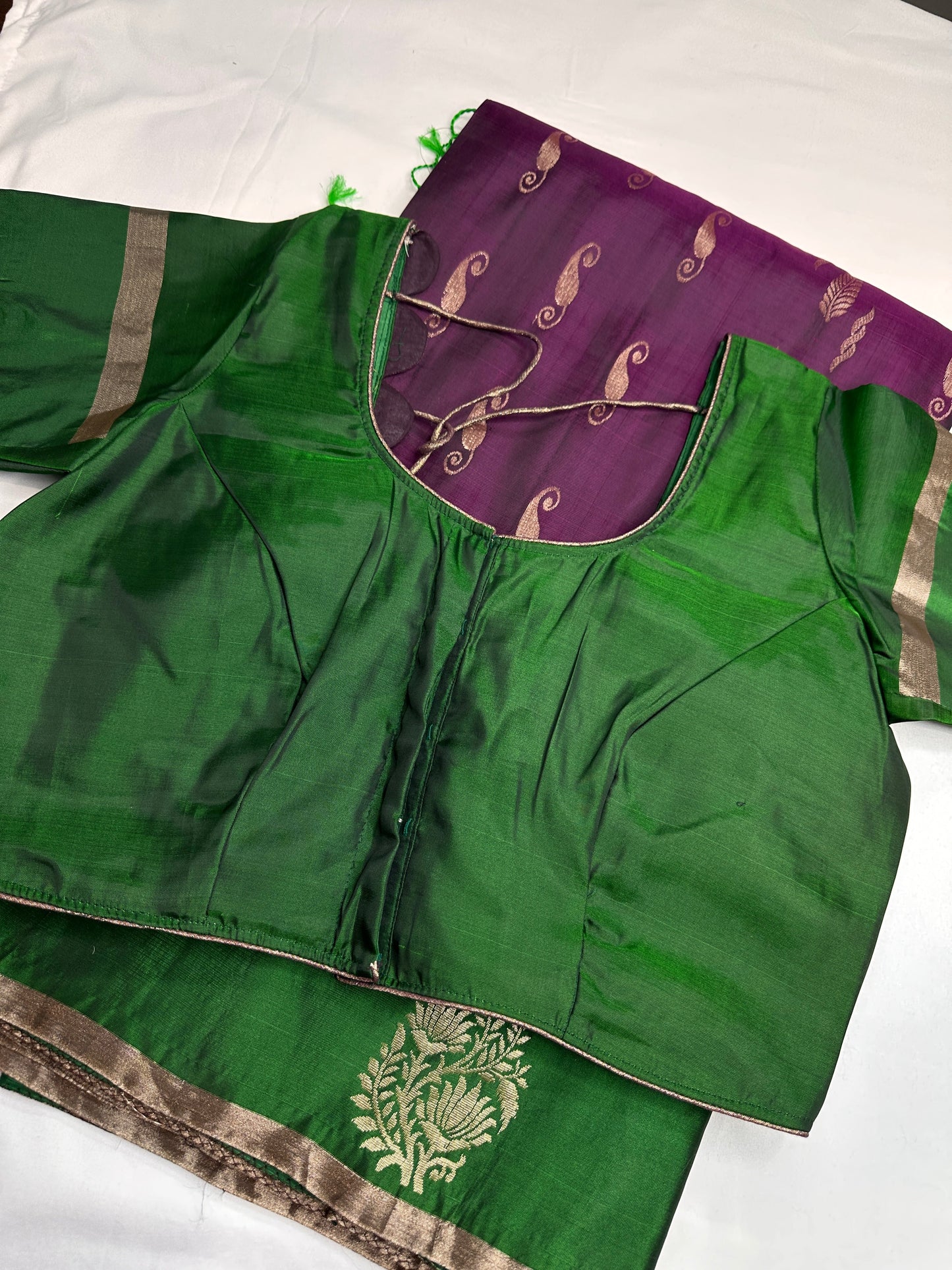 Purple Green  Light Weight Kanchi Soft Silk  Saree