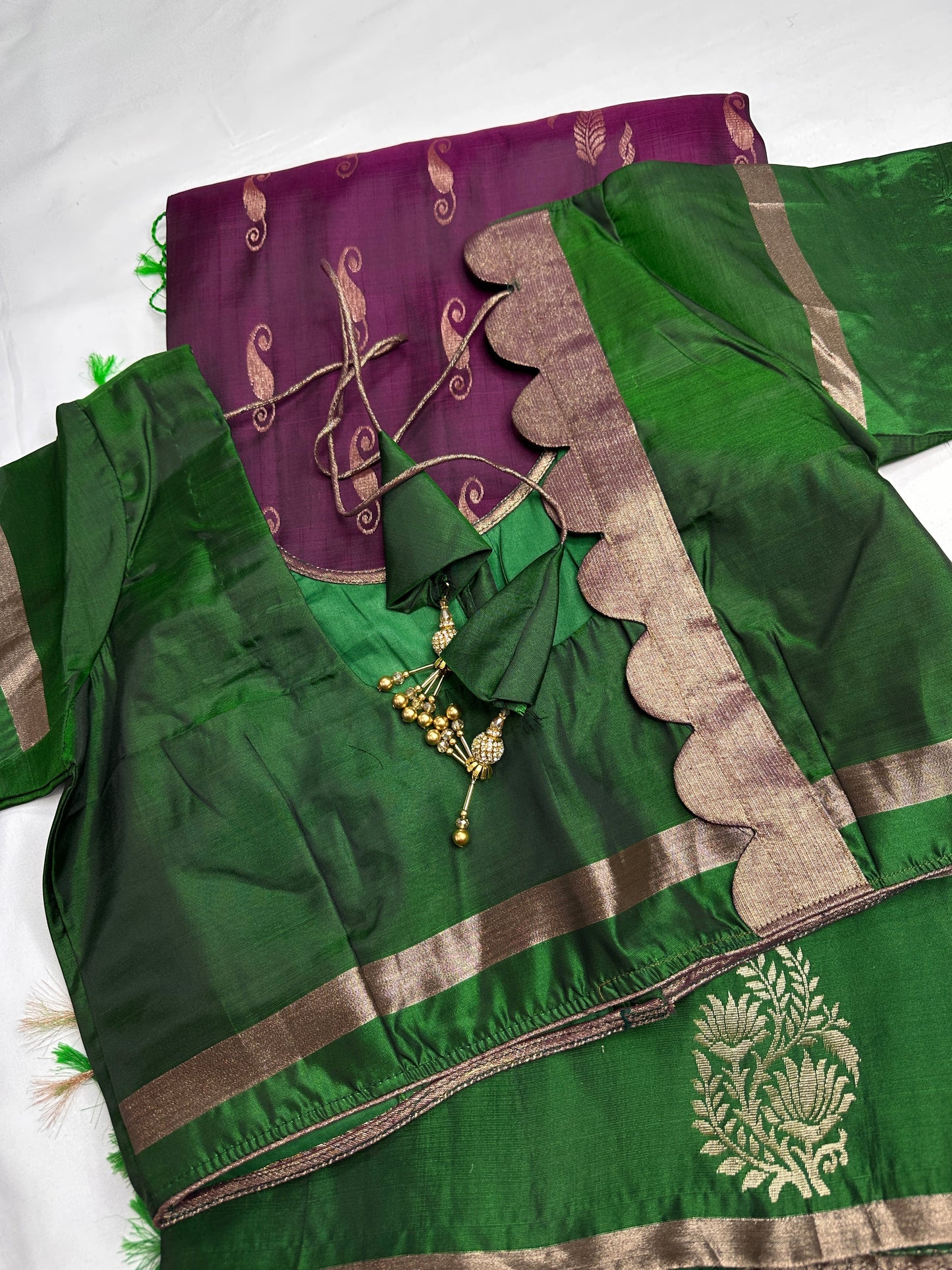 Purple Green  Light Weight Kanchi Soft Silk  Saree