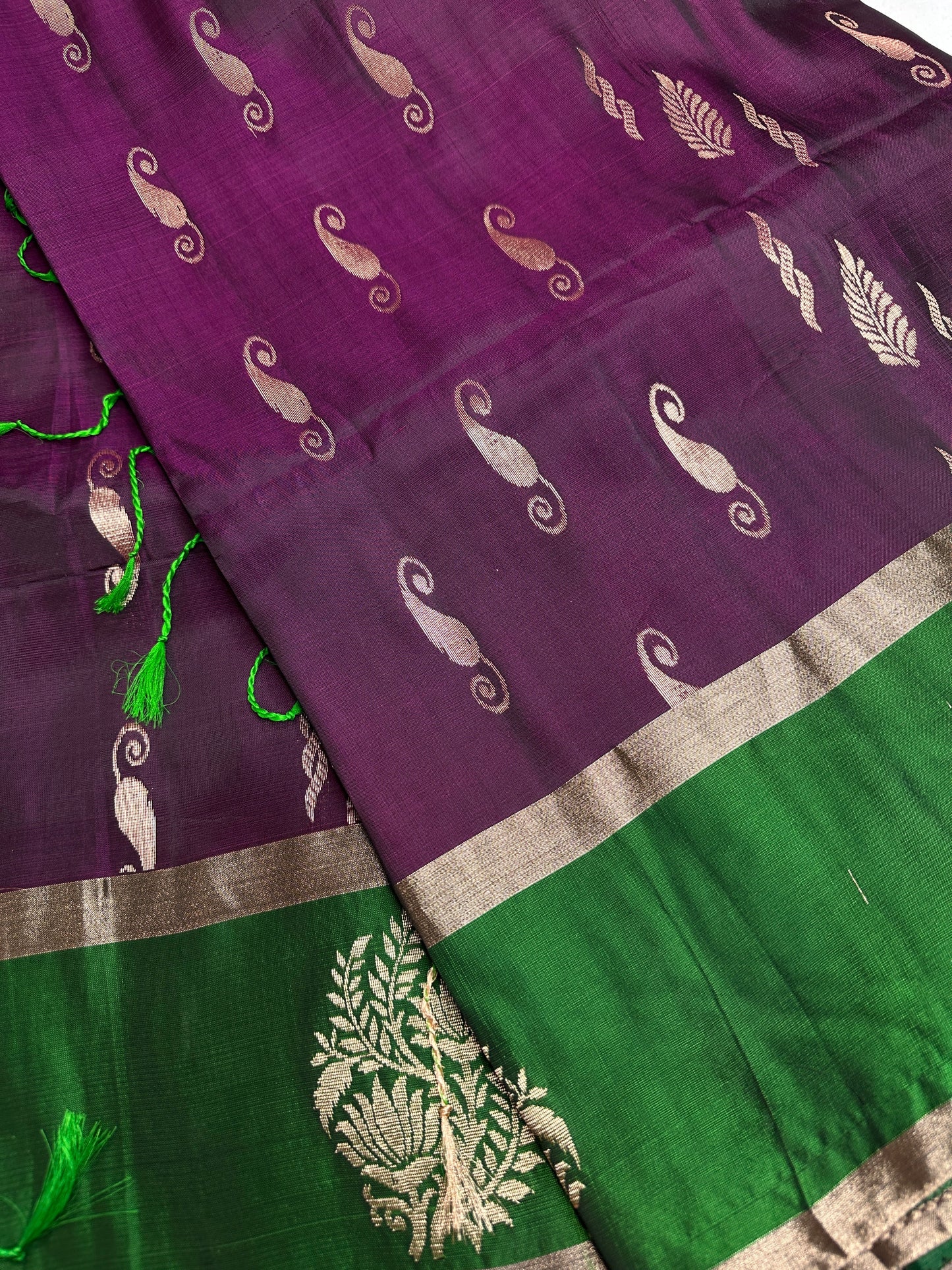 Purple Green  Light Weight Kanchi Soft Silk  Saree