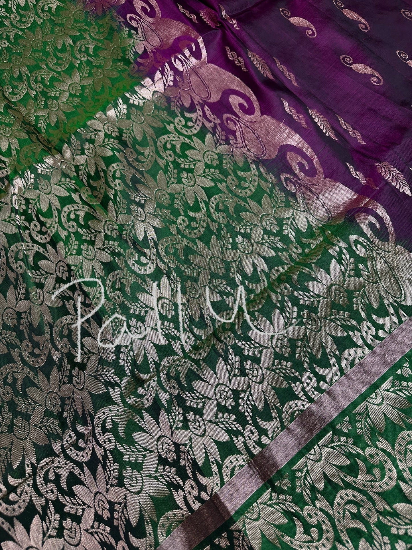 Purple Green  Light Weight Kanchi Soft Silk  Saree