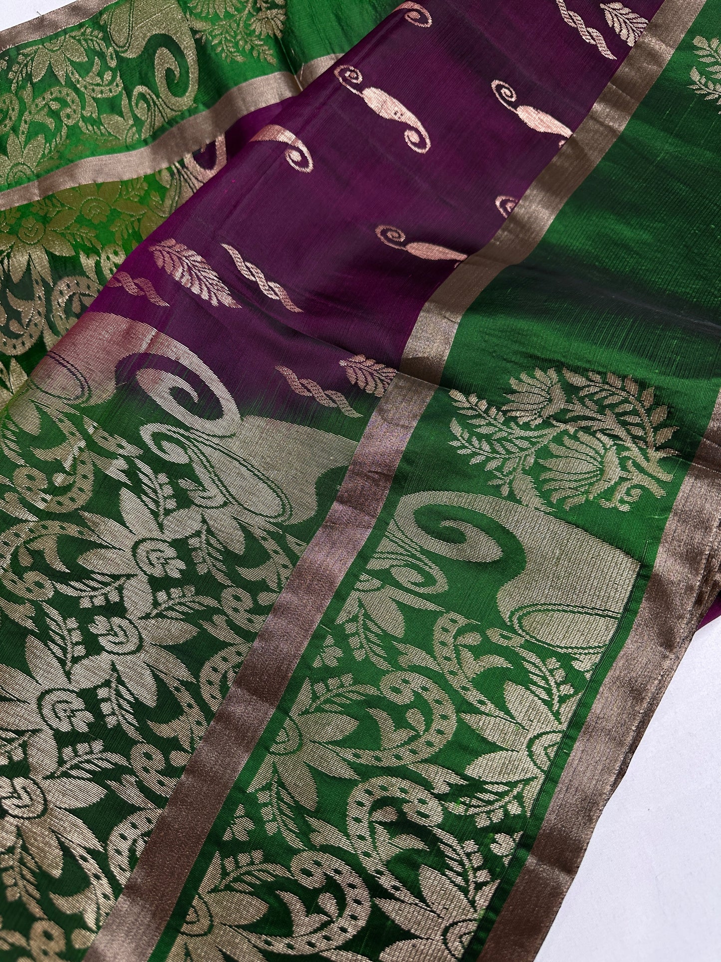 Purple Green  Light Weight Kanchi Soft Silk  Saree