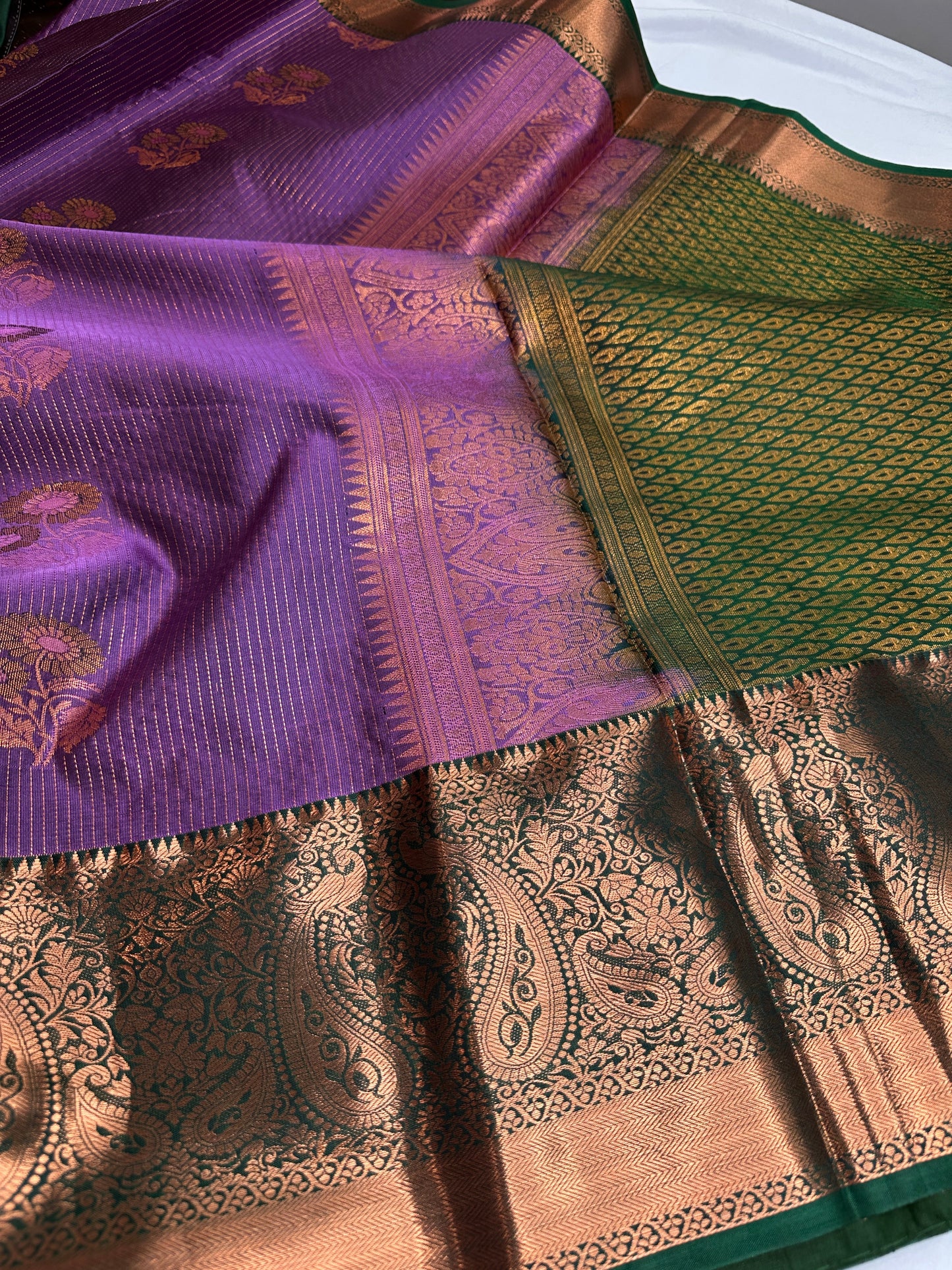 Purple Green  Light Weight Kanchi Vintage  Saree