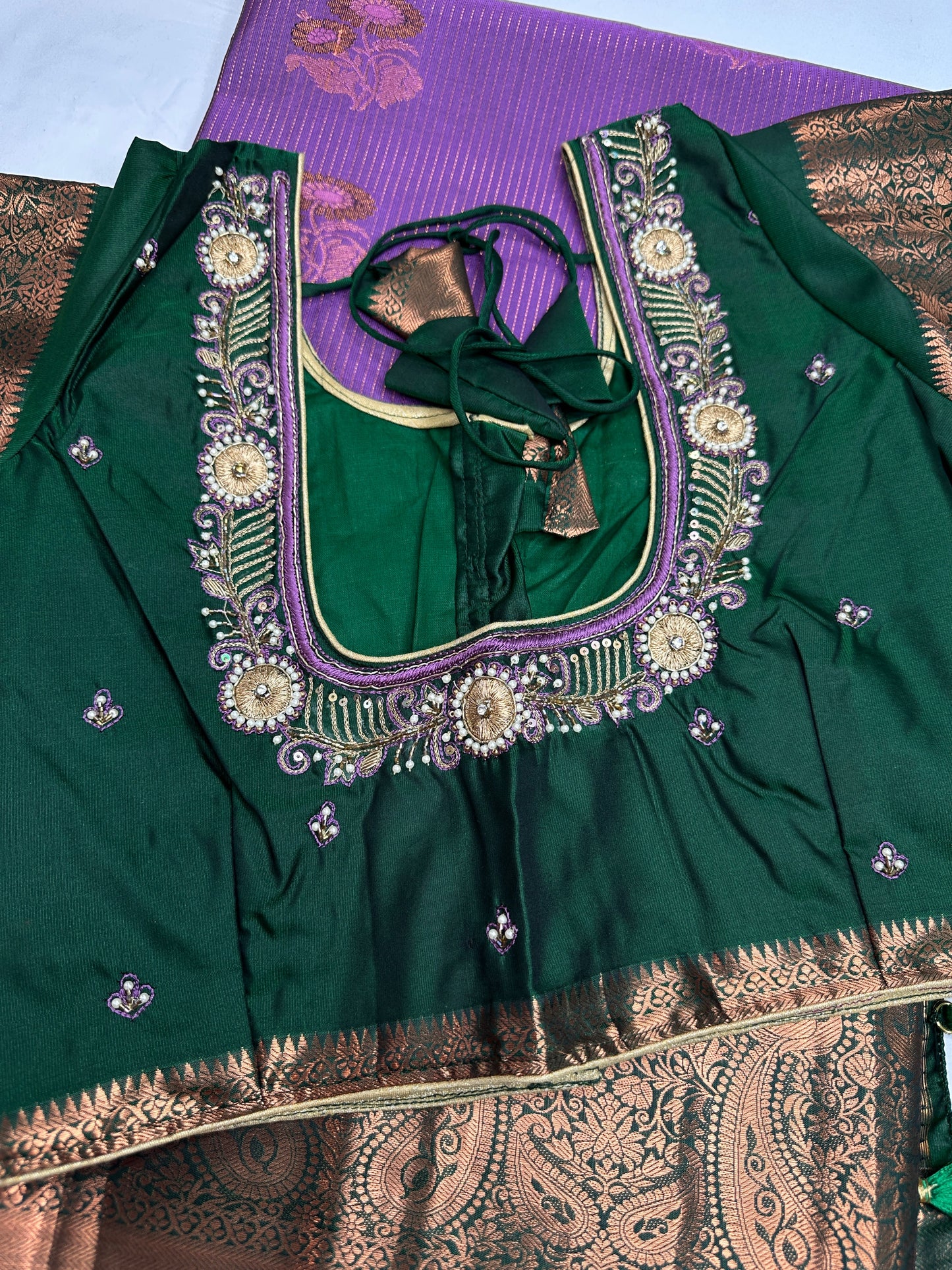 Purple Green  Light Weight Kanchi Vintage  Saree