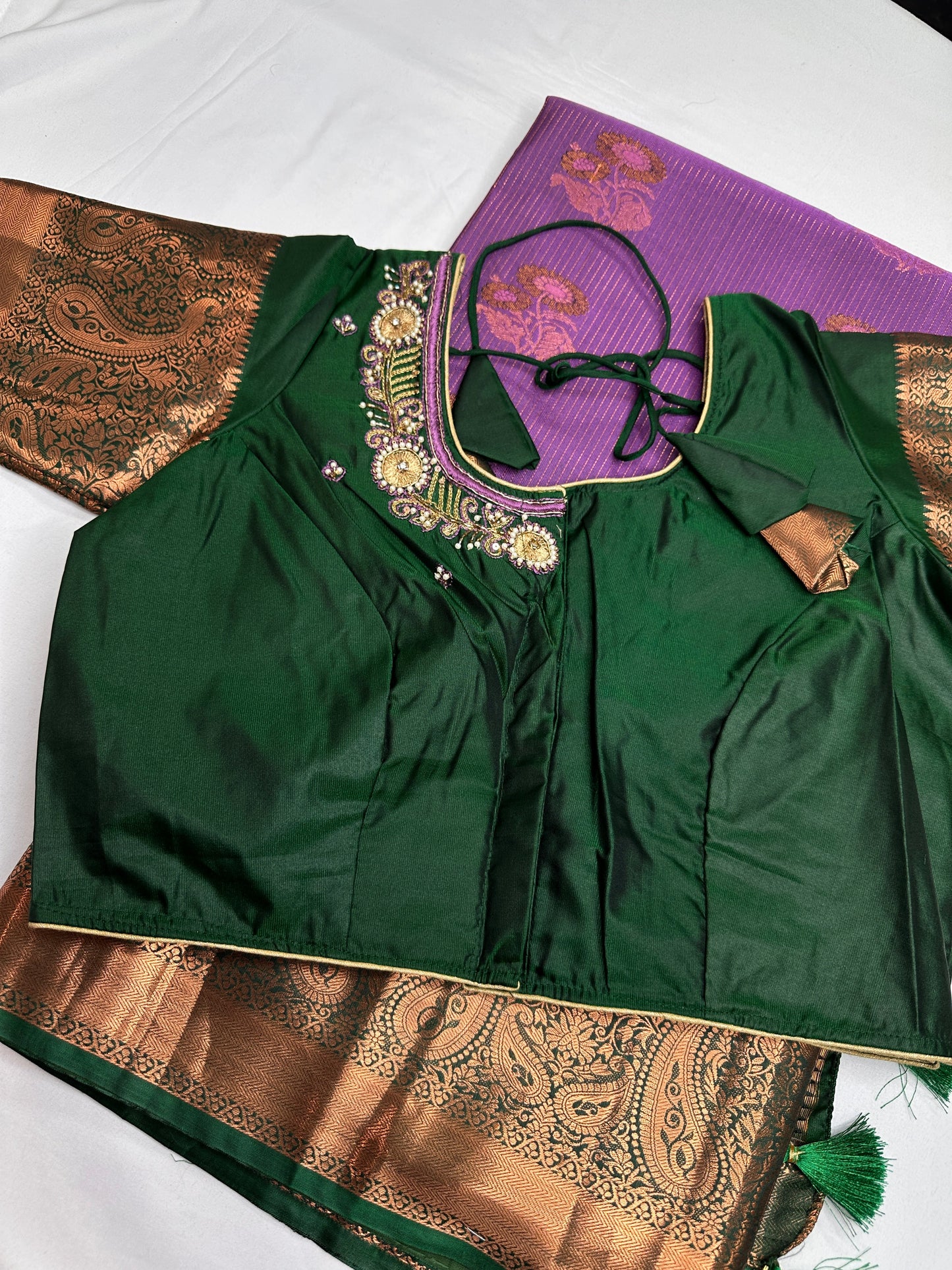 Purple Green  Light Weight Kanchi Vintage  Saree