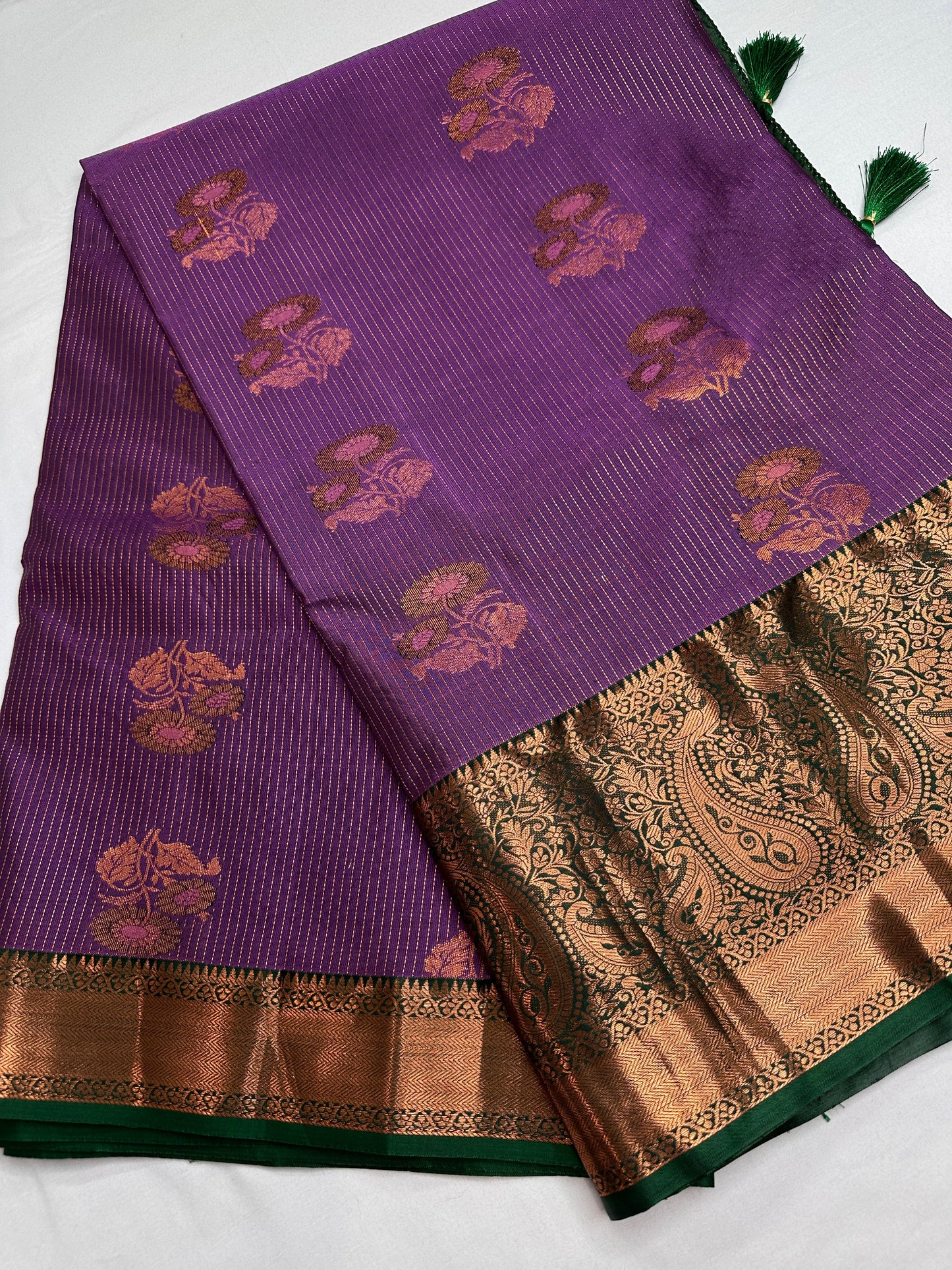 Purple Green  Light Weight Kanchi Vintage  Saree