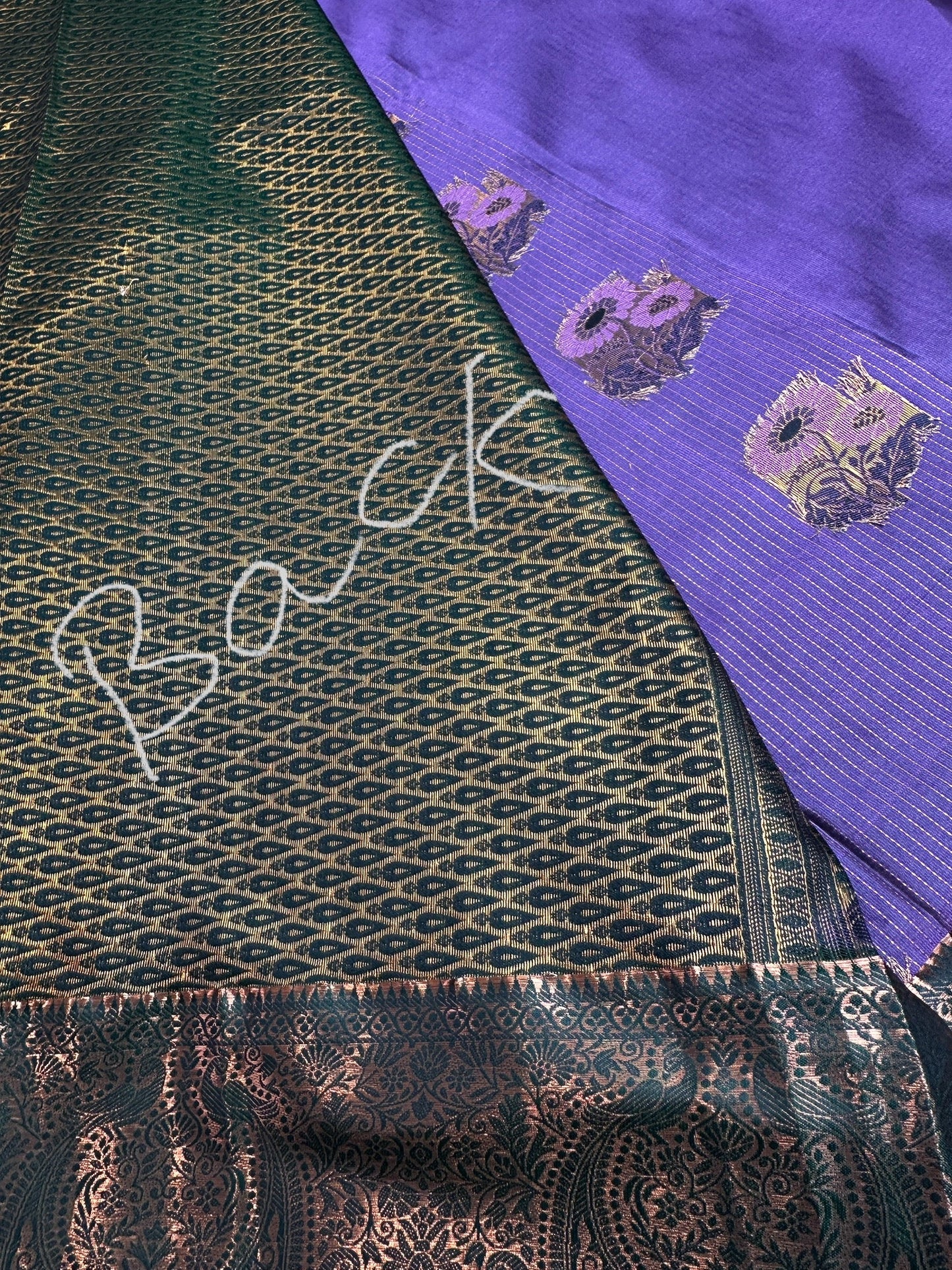 Purple Green  Light Weight Kanchi Vintage  Saree