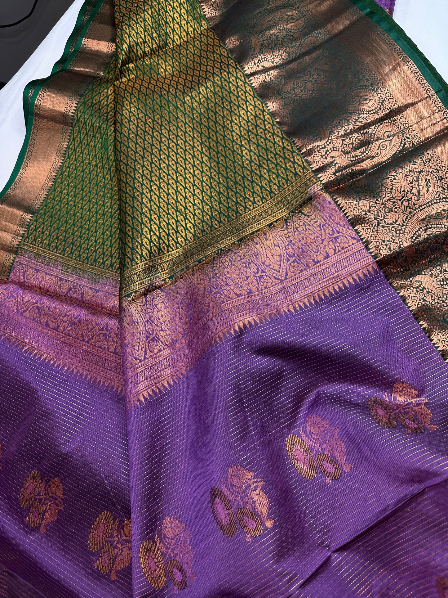 Purple Green  Light Weight Kanchi Vintage  Saree