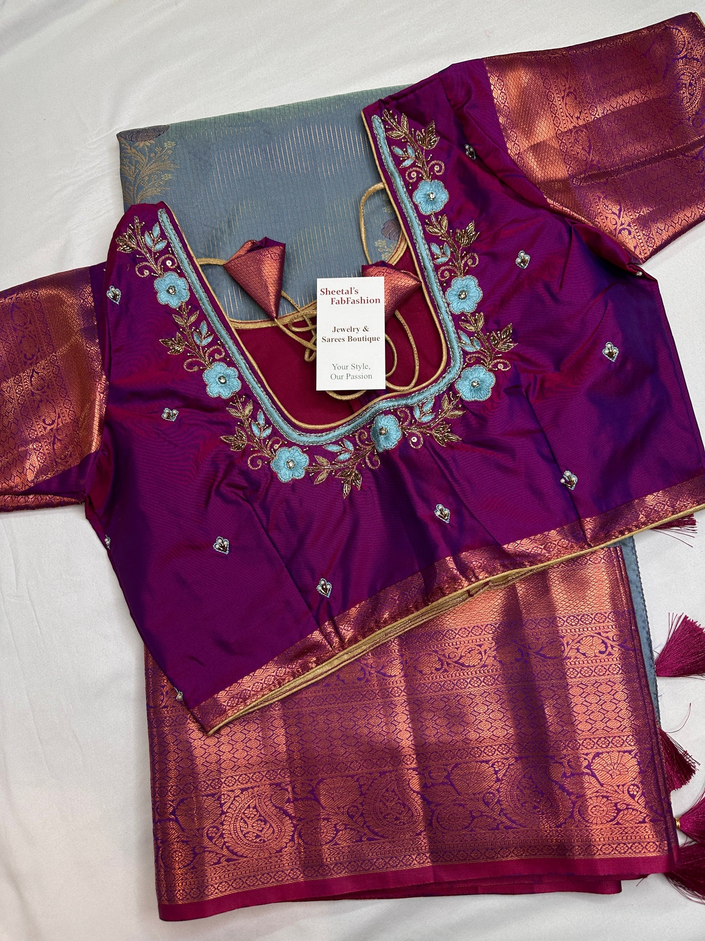 Blue Pink  Light Weight Kanchi Vintage  Saree