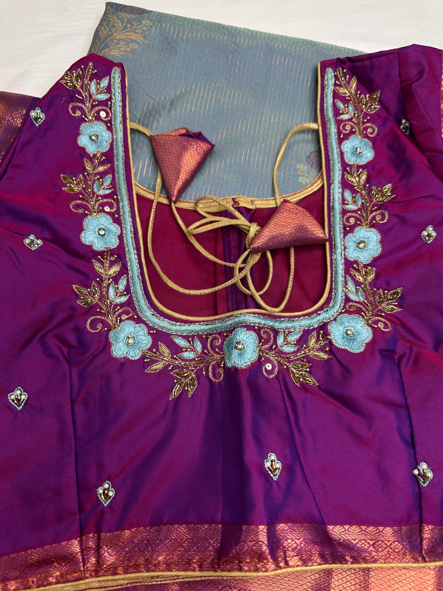 Blue Pink  Light Weight Kanchi Vintage  Saree