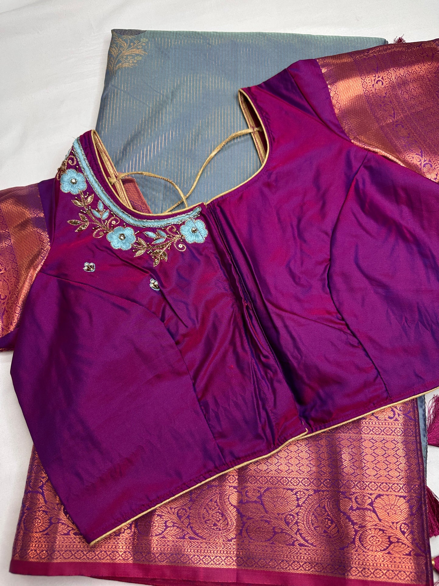 Blue Pink  Light Weight Kanchi Vintage  Saree