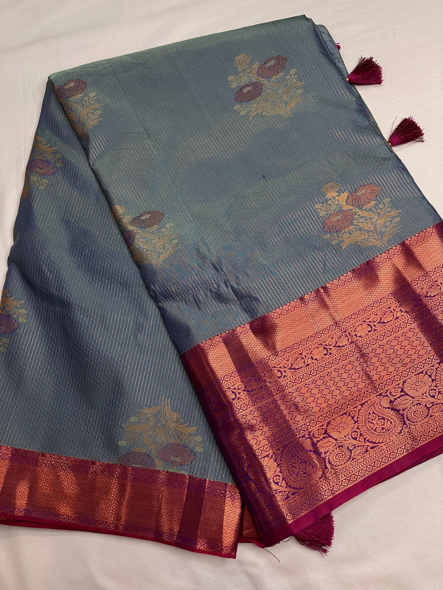 Blue Pink  Light Weight Kanchi Vintage  Saree