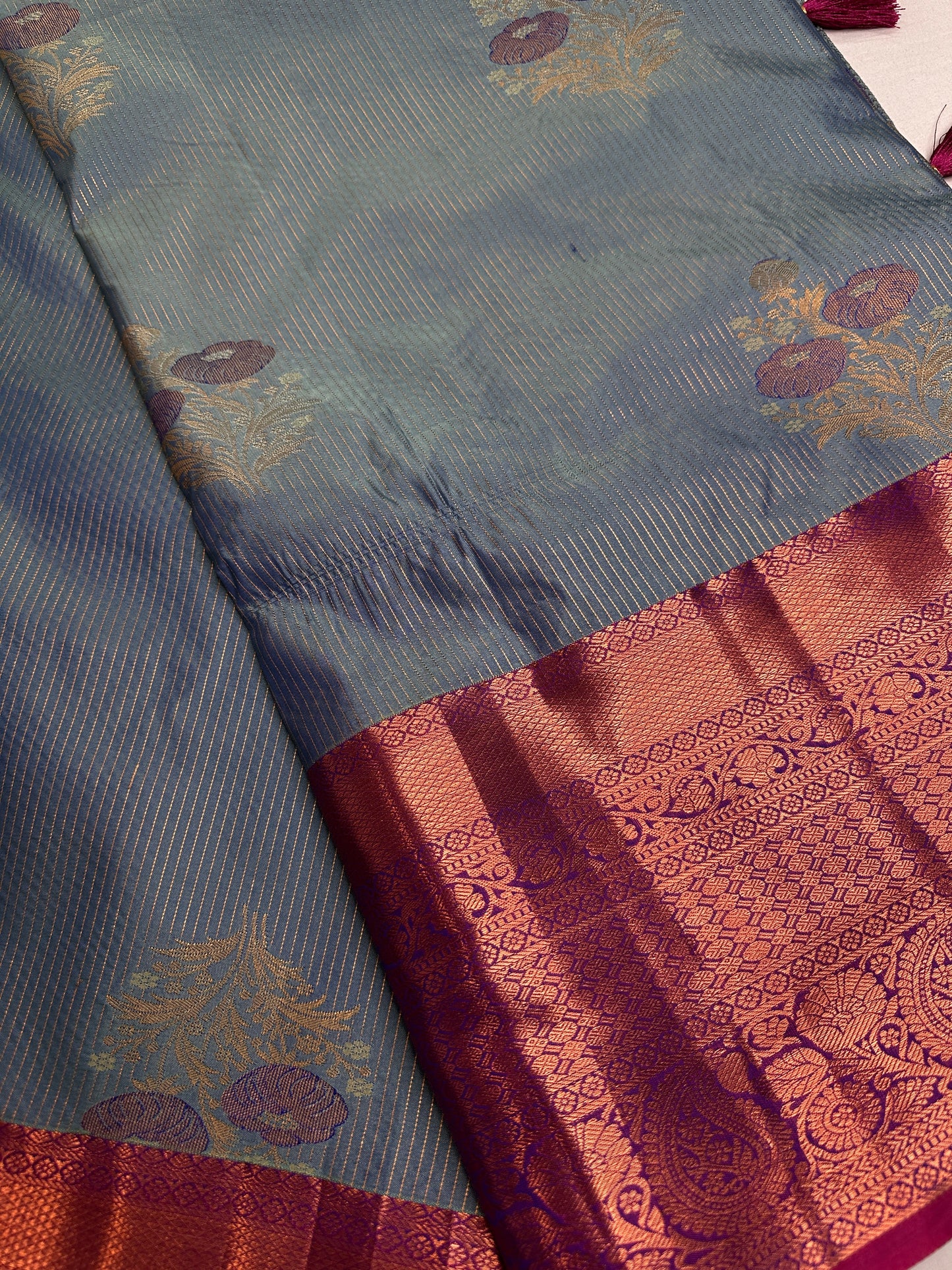 Blue Pink  Light Weight Kanchi Vintage  Saree