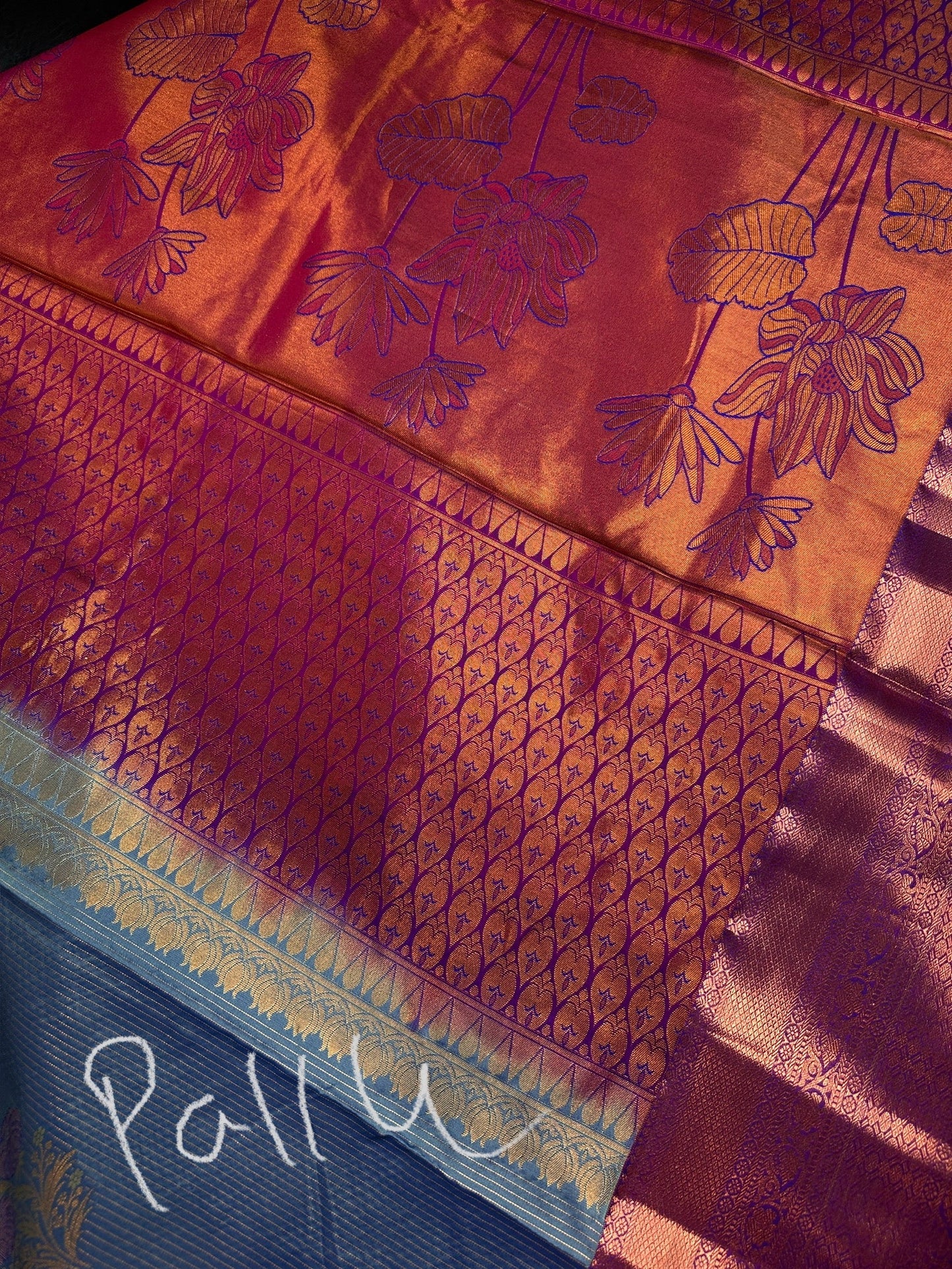 Blue Pink  Light Weight Kanchi Vintage  Saree