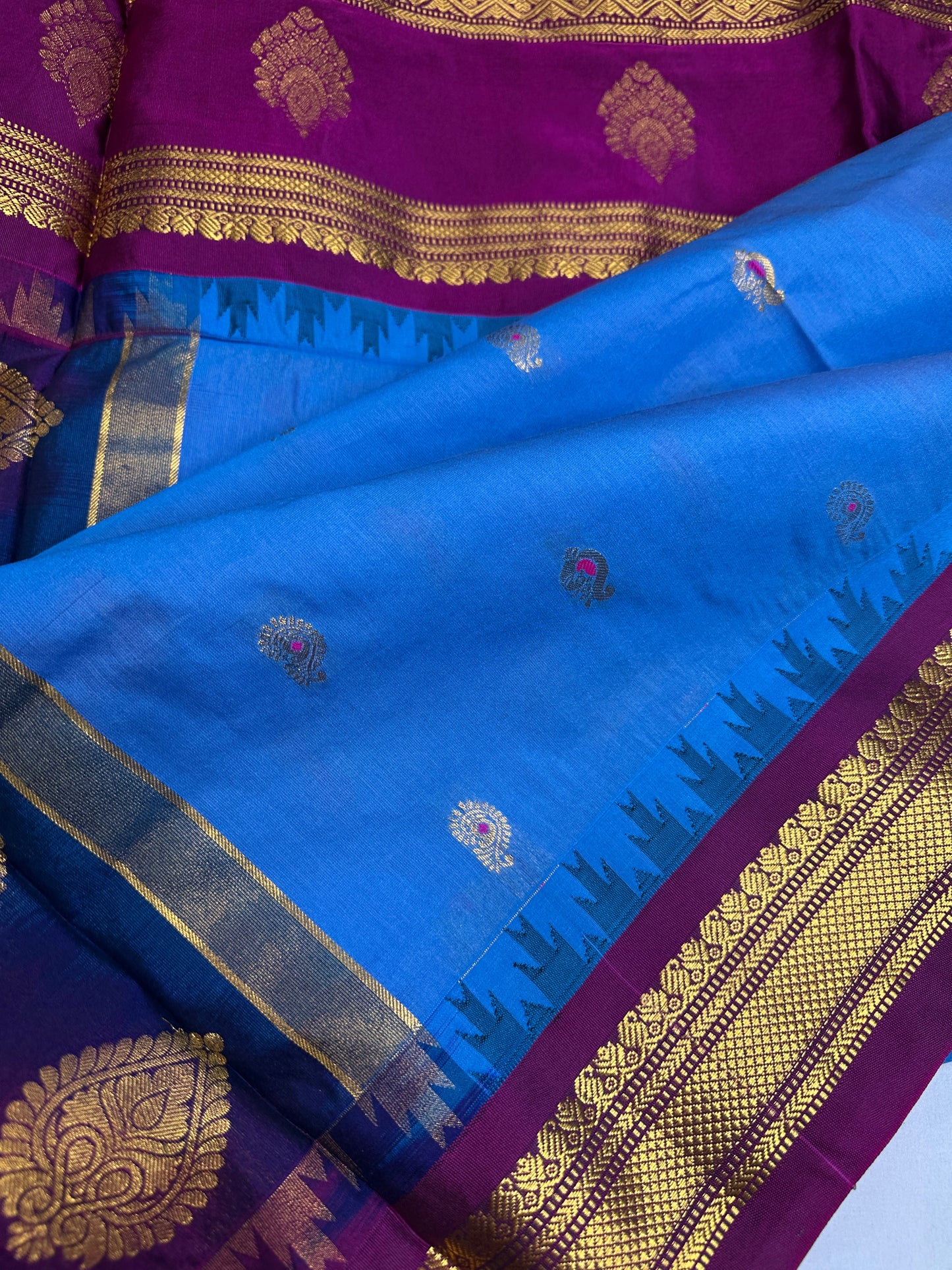 Blue Magenta Semi Gadwal Saree