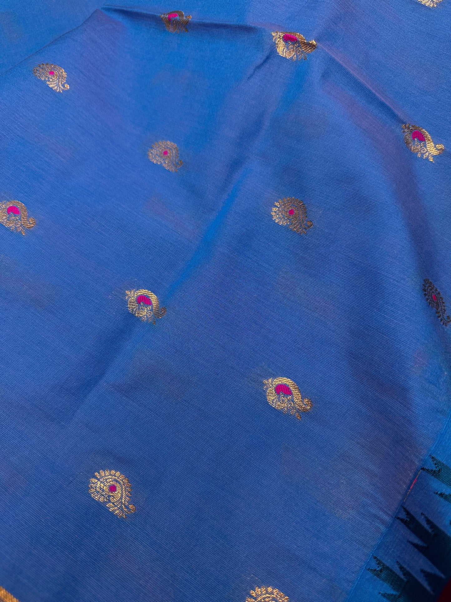 Blue Magenta Semi Gadwal Saree