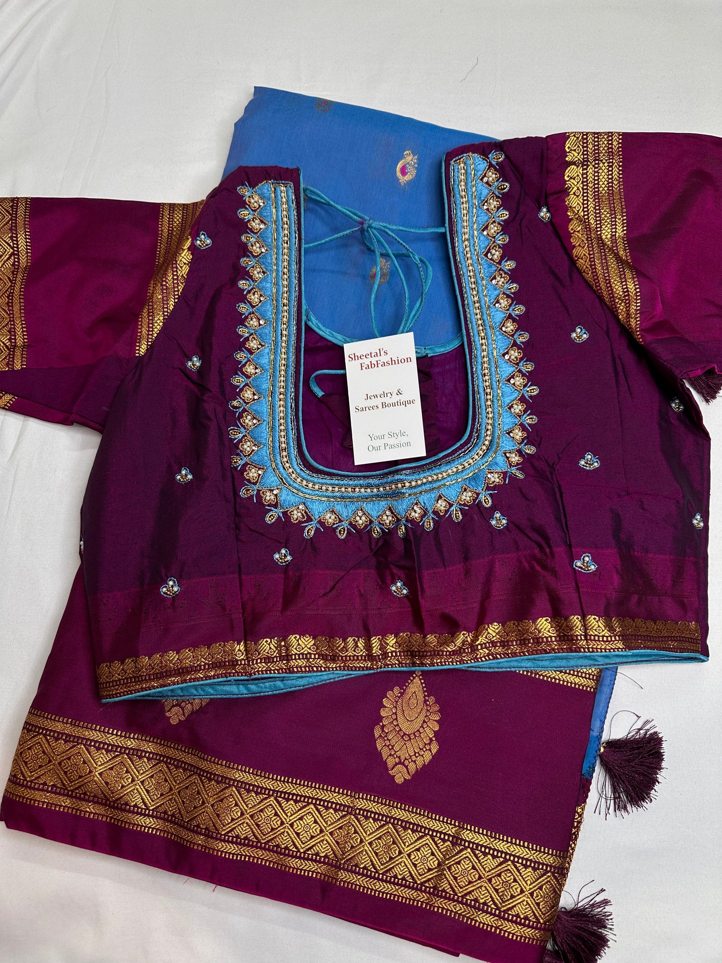 Blue Magenta Semi Gadwal Saree