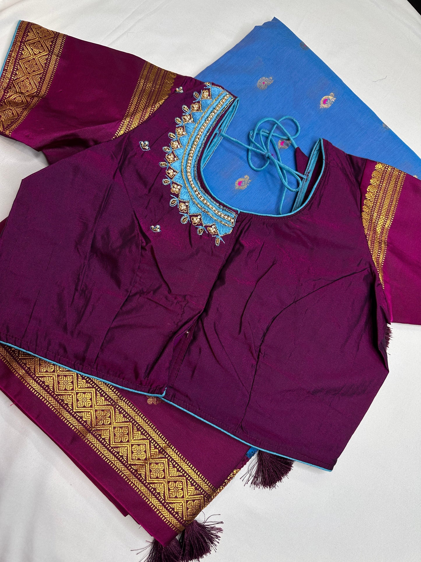Blue Magenta Semi Gadwal Saree