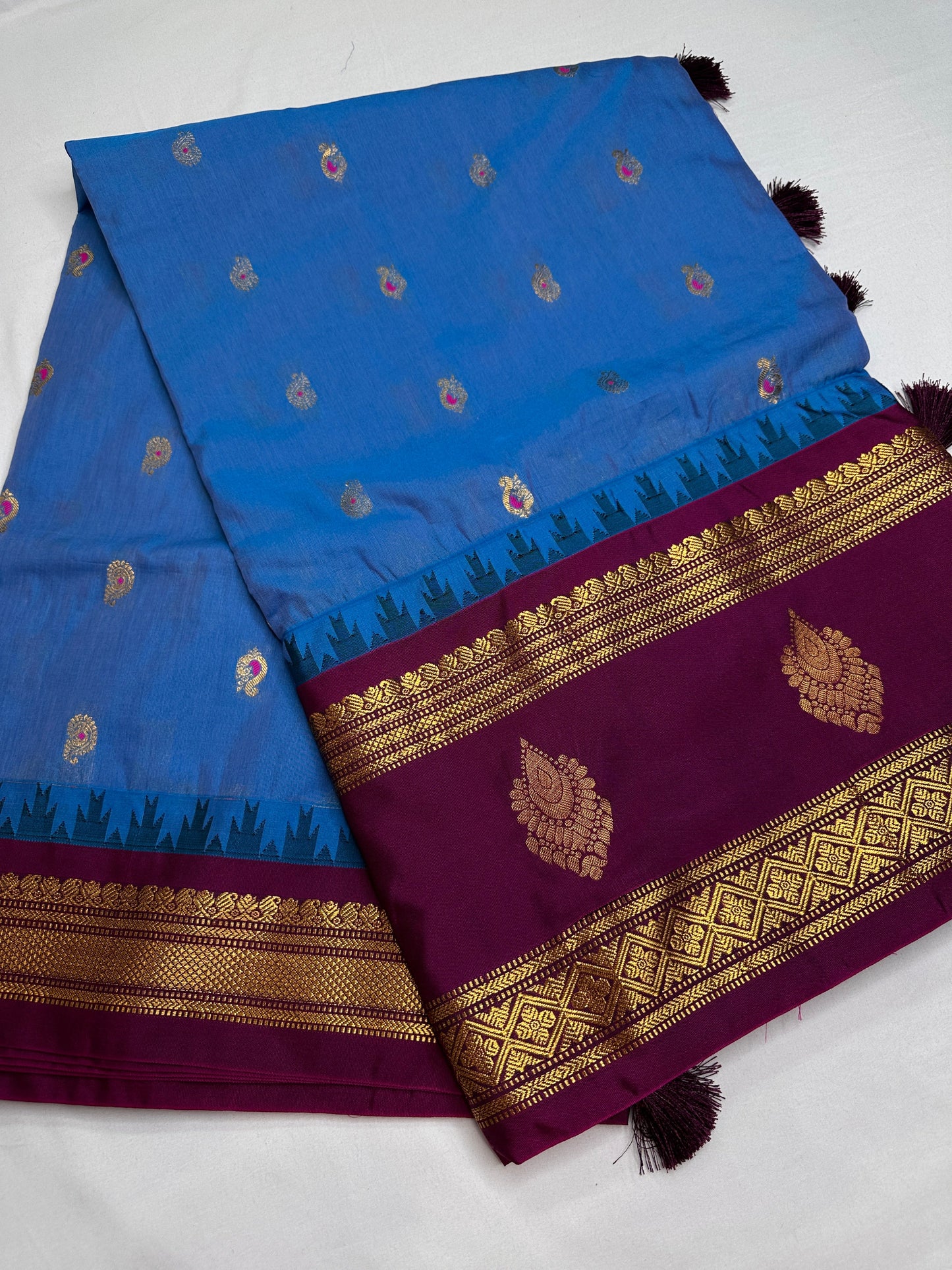 Blue Magenta Semi Gadwal Saree