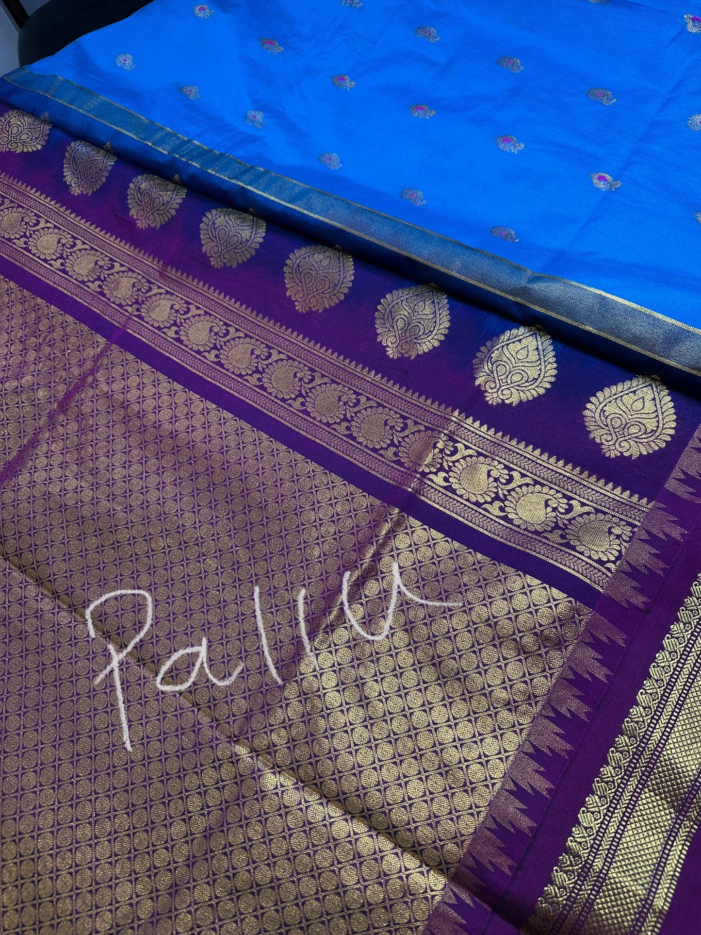 Blue Magenta Semi Gadwal Saree