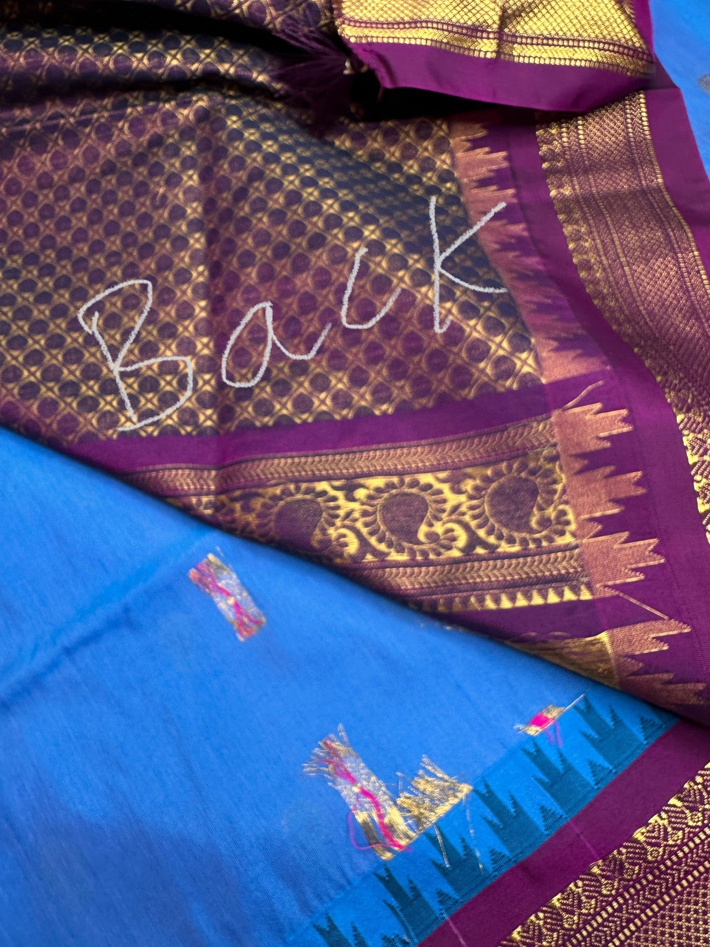 Blue Magenta Semi Gadwal Saree