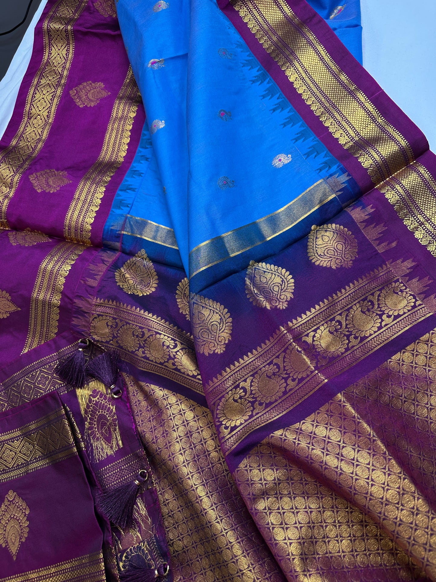 Blue Magenta Semi Gadwal Saree
