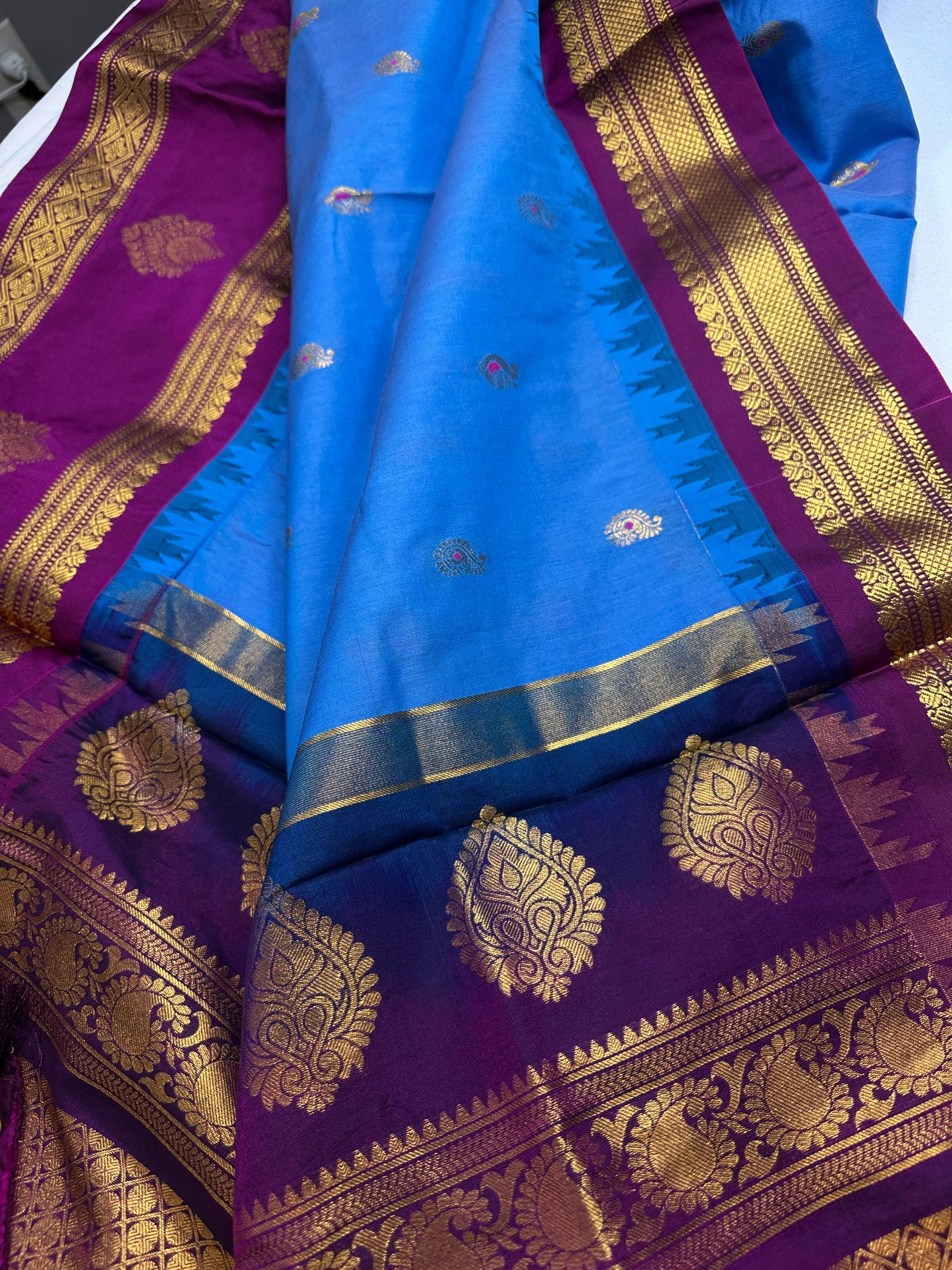 Blue Magenta Semi Gadwal Saree